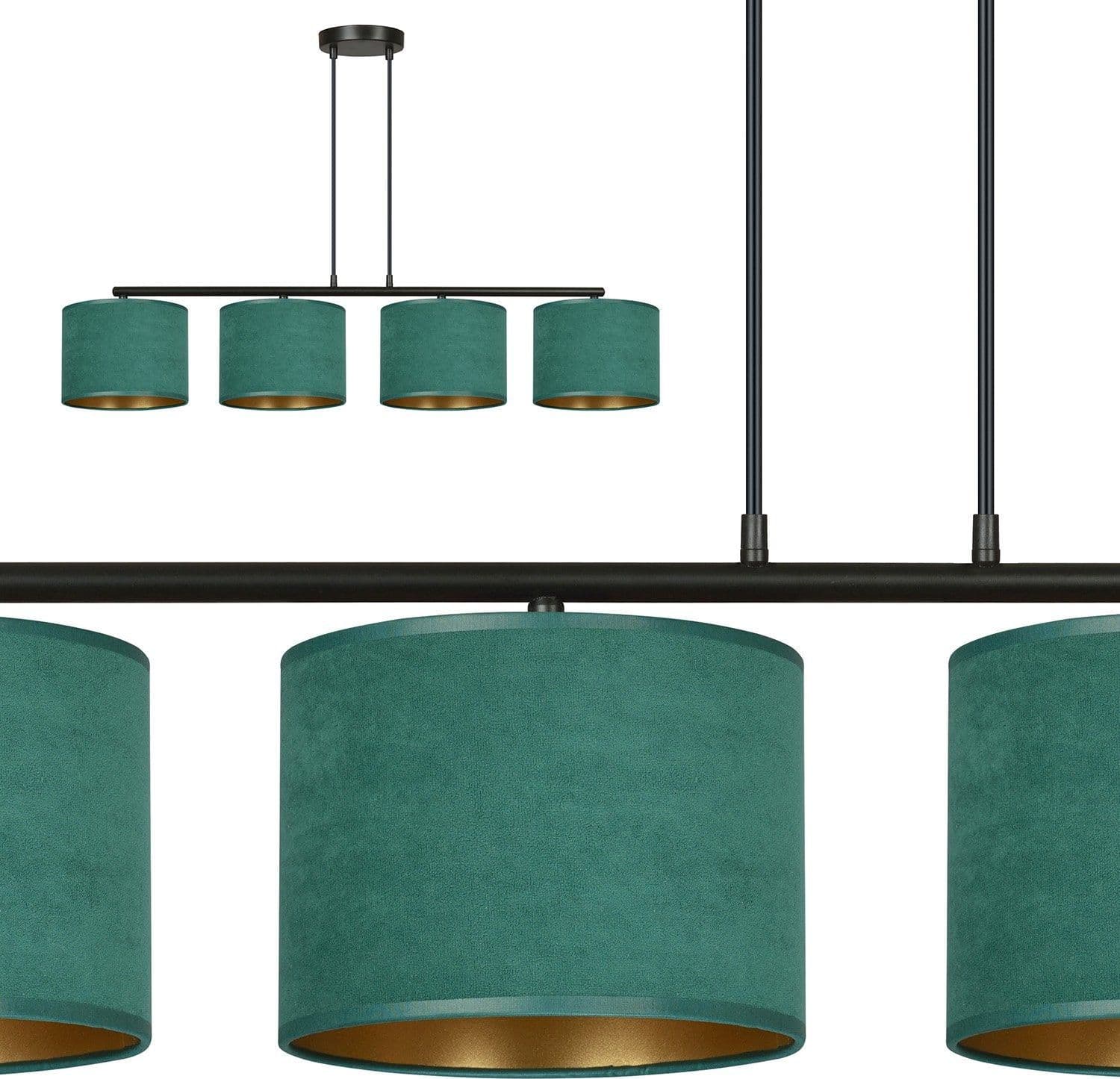 Lampadario 4 Luci Hilde In Acciaio Nero E Paralumi In Tessuto Verde in Lampade a sospensione LuceArt - Montecorvino Pugliano, commercioVirtuoso.it