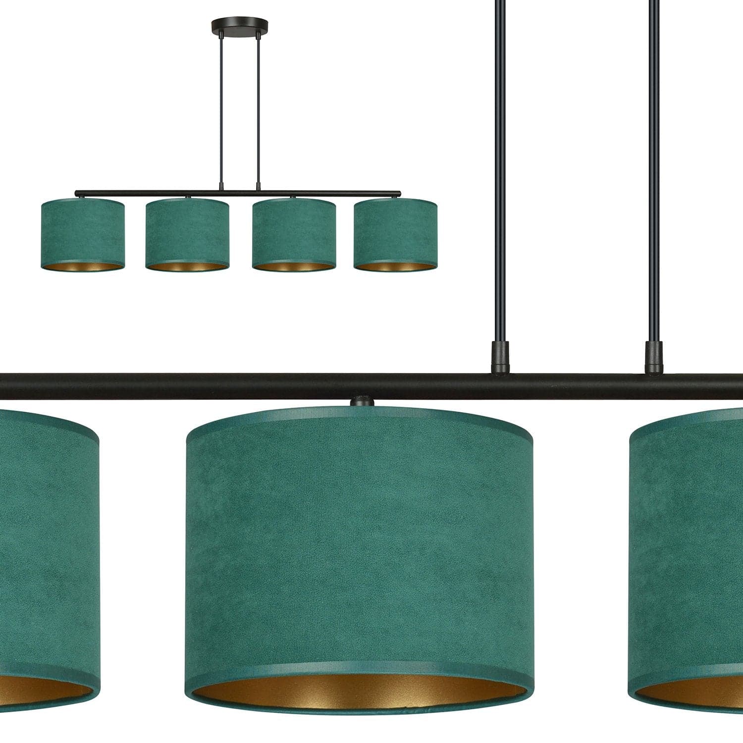 Lampadario 4 Luci Hilde In Acciaio Nero E Paralumi In Tessuto Verde in Lampade a sospensione LuceArt - Montecorvino Pugliano, commercioVirtuoso.it