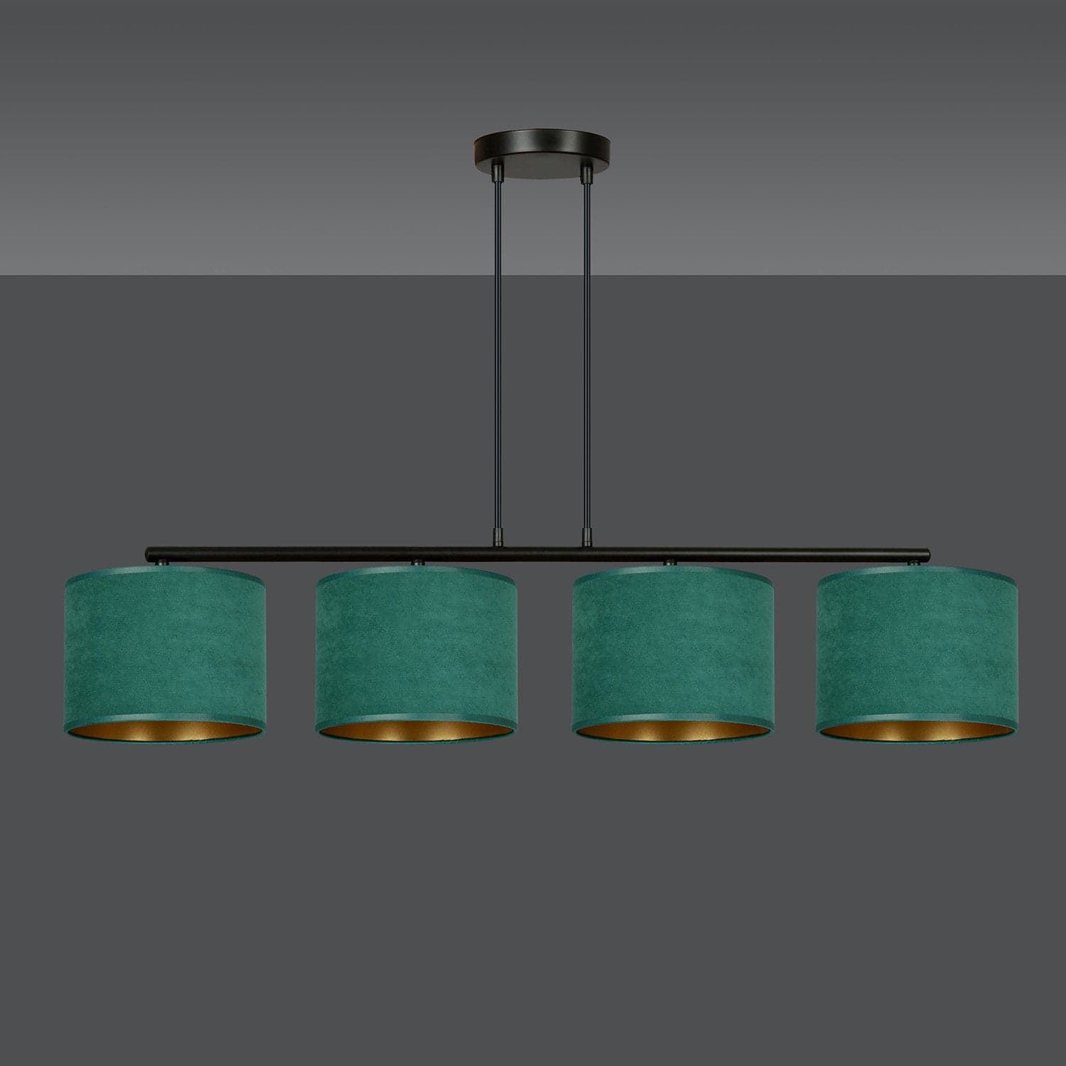 Lampadario 4 Luci Hilde In Acciaio Nero E Paralumi In Tessuto Verde in Lampade a sospensione LuceArt - Montecorvino Pugliano, commercioVirtuoso.it
