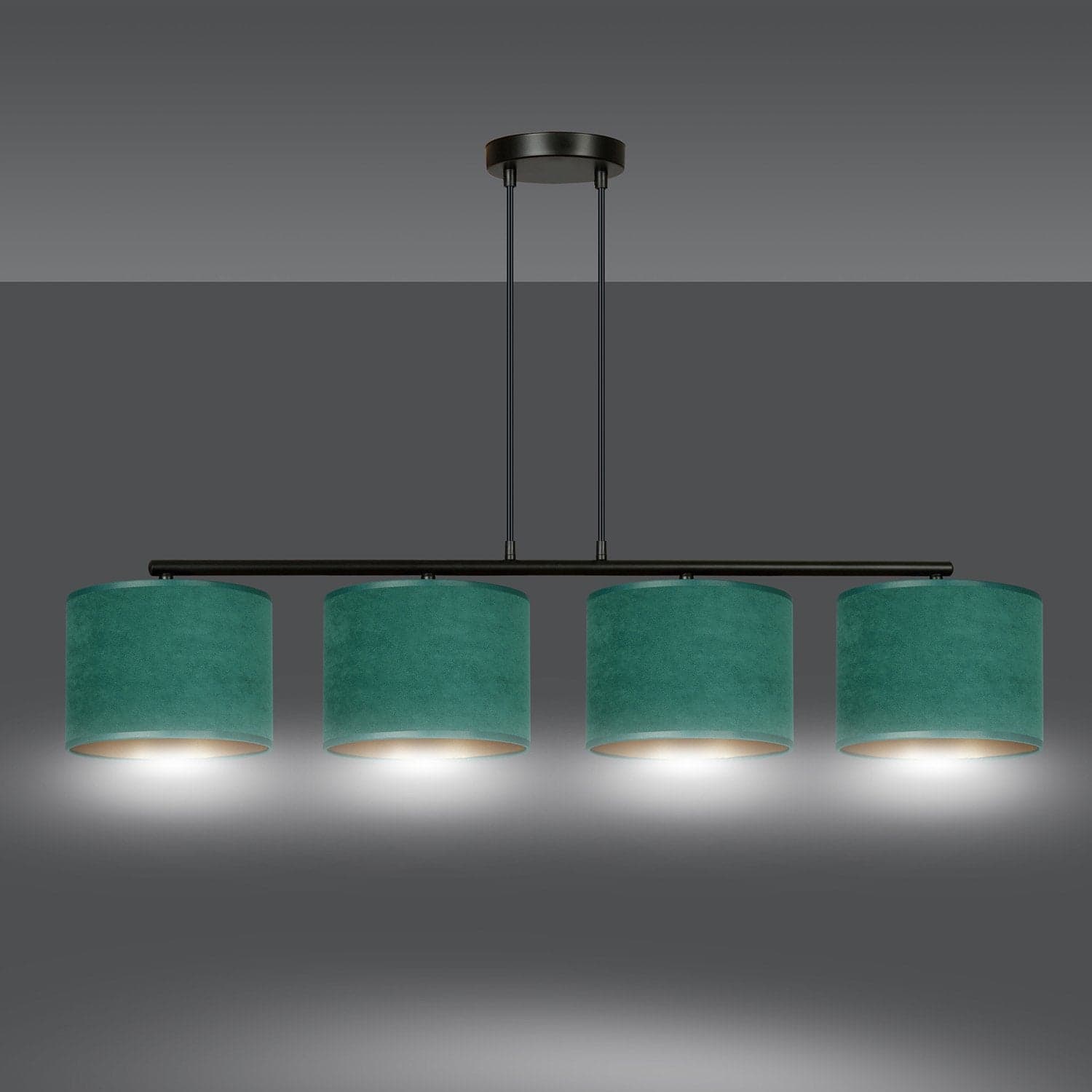 Lampadario 4 Luci Hilde In Acciaio Nero E Paralumi In Tessuto Verde in Lampade a sospensione LuceArt - Montecorvino Pugliano, commercioVirtuoso.it