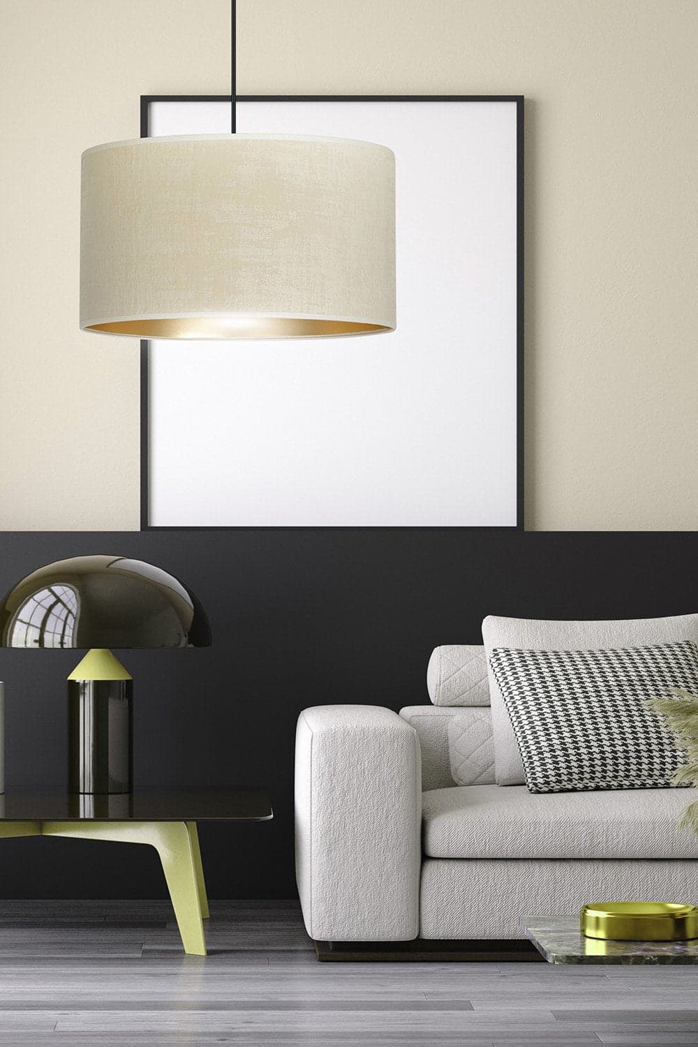 Sospensione 1 Luce Hilde In Acciaio Nero E Paralume In Tessuto Beige in Lampade a sospensione LuceArt - Montecorvino Pugliano, commercioVirtuoso.it