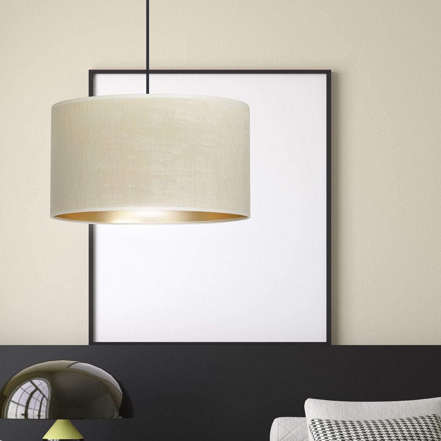 Sospensione 1 Luce Hilde In Acciaio Nero E Paralume In Tessuto Beige in Lampade a sospensione LuceArt - Montecorvino Pugliano, commercioVirtuoso.it