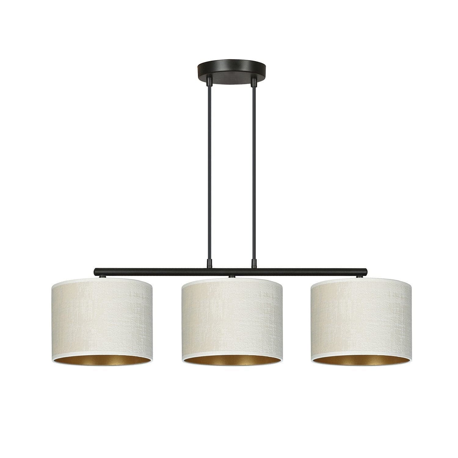 Lampadario 3 Luci Hilde In Acciaio Nero E Paralumi In Tessuto Beige in Lampade a sospensione LuceArt - Montecorvino Pugliano, commercioVirtuoso.it