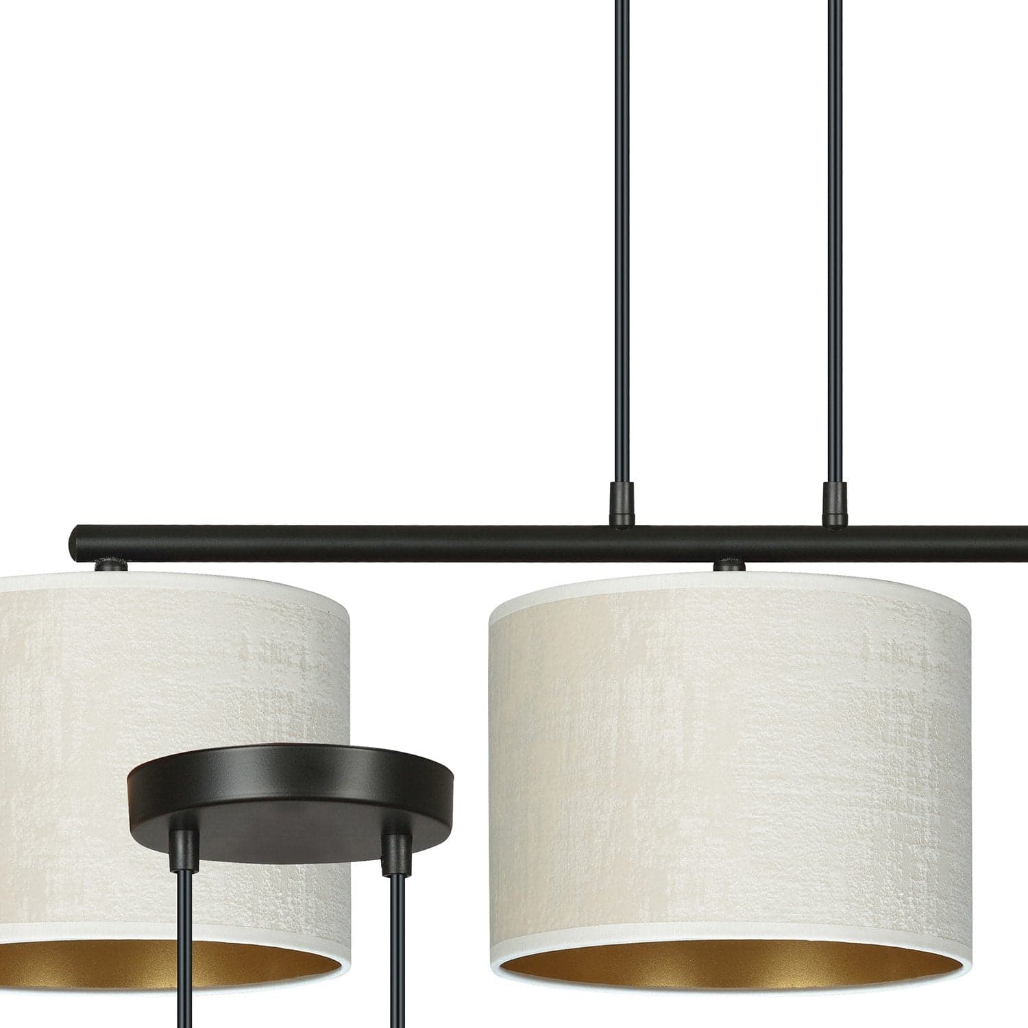 Lampadario 3 Luci Hilde In Acciaio Nero E Paralumi In Tessuto Beige in Lampade a sospensione LuceArt - Montecorvino Pugliano, commercioVirtuoso.it