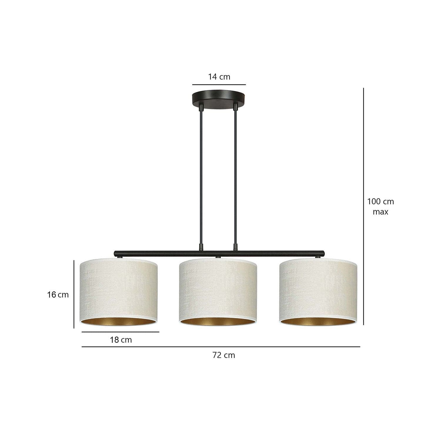 Lampadario 3 Luci Hilde In Acciaio Nero E Paralumi In Tessuto Beige in Lampade a sospensione LuceArt - Montecorvino Pugliano, commercioVirtuoso.it