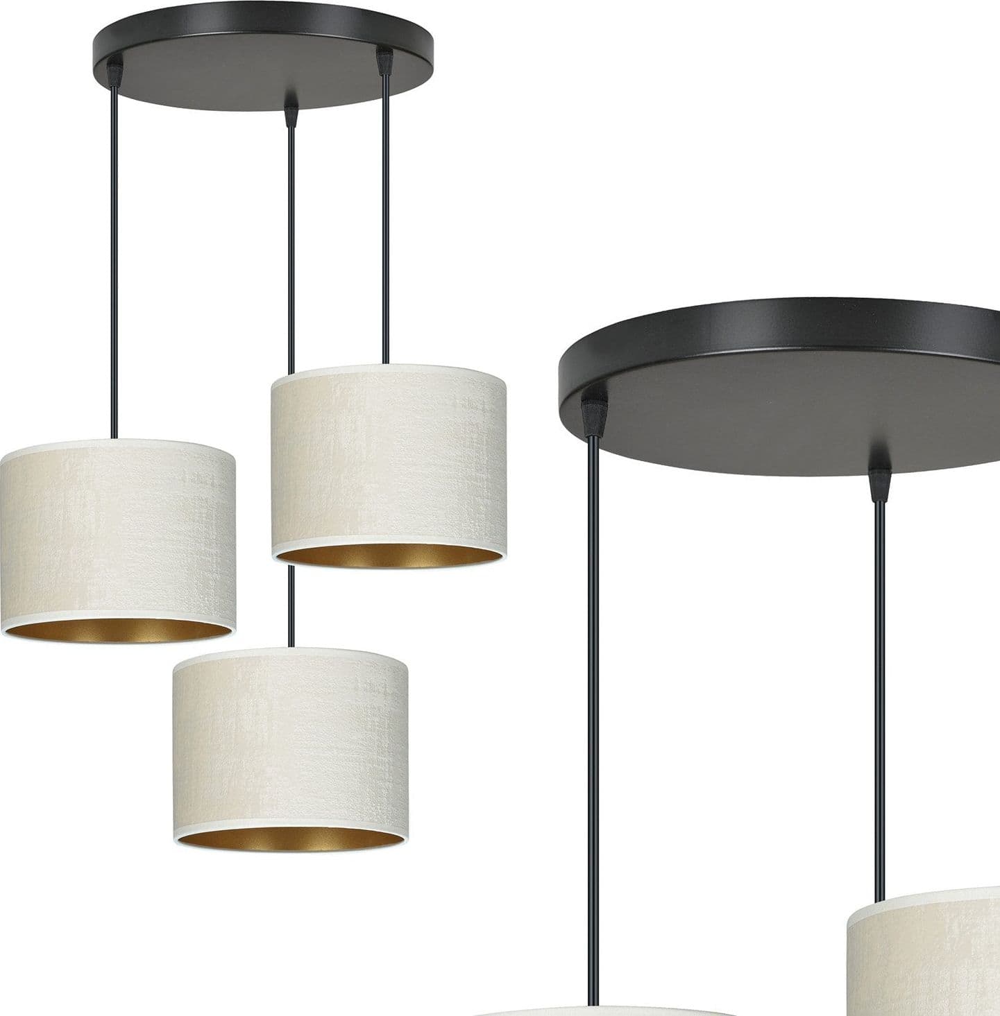 Lampadario Tondo 3 Luci Hilde In Acciaio Nero E Paralumi In Tessuto Beige in Lampade a sospensione LuceArt - Montecorvino Pugliano, commercioVirtuoso.it