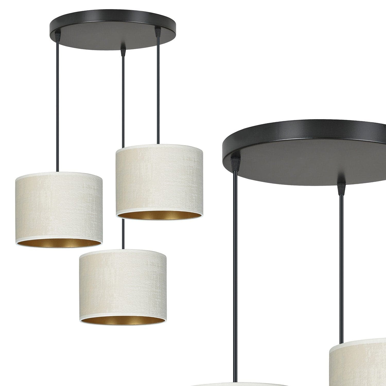Lampadario Tondo 3 Luci Hilde In Acciaio Nero E Paralumi In Tessuto Beige in Lampade a sospensione LuceArt - Montecorvino Pugliano, commercioVirtuoso.it