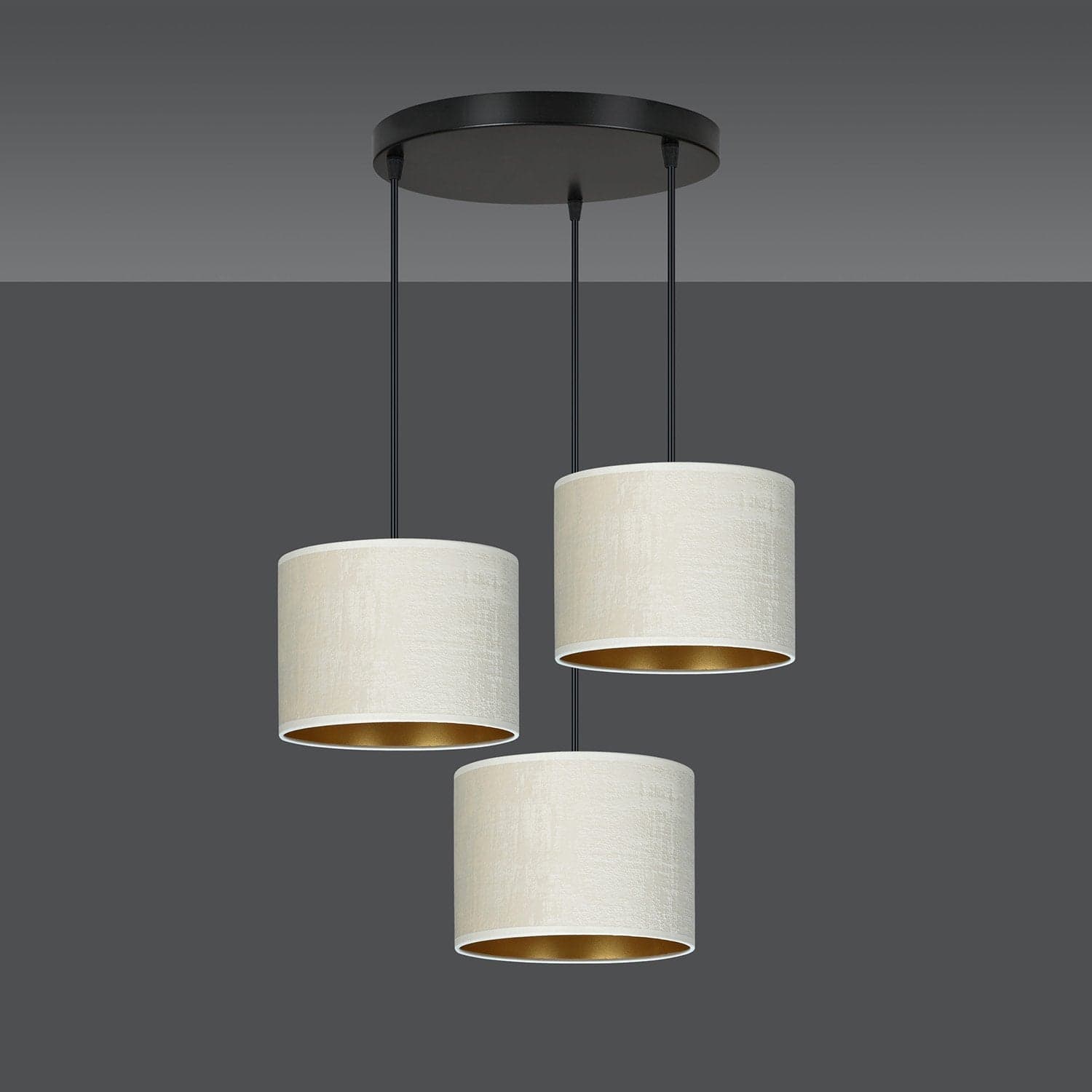 Lampadario Tondo 3 Luci Hilde In Acciaio Nero E Paralumi In Tessuto Beige in Lampade a sospensione LuceArt - Montecorvino Pugliano, commercioVirtuoso.it