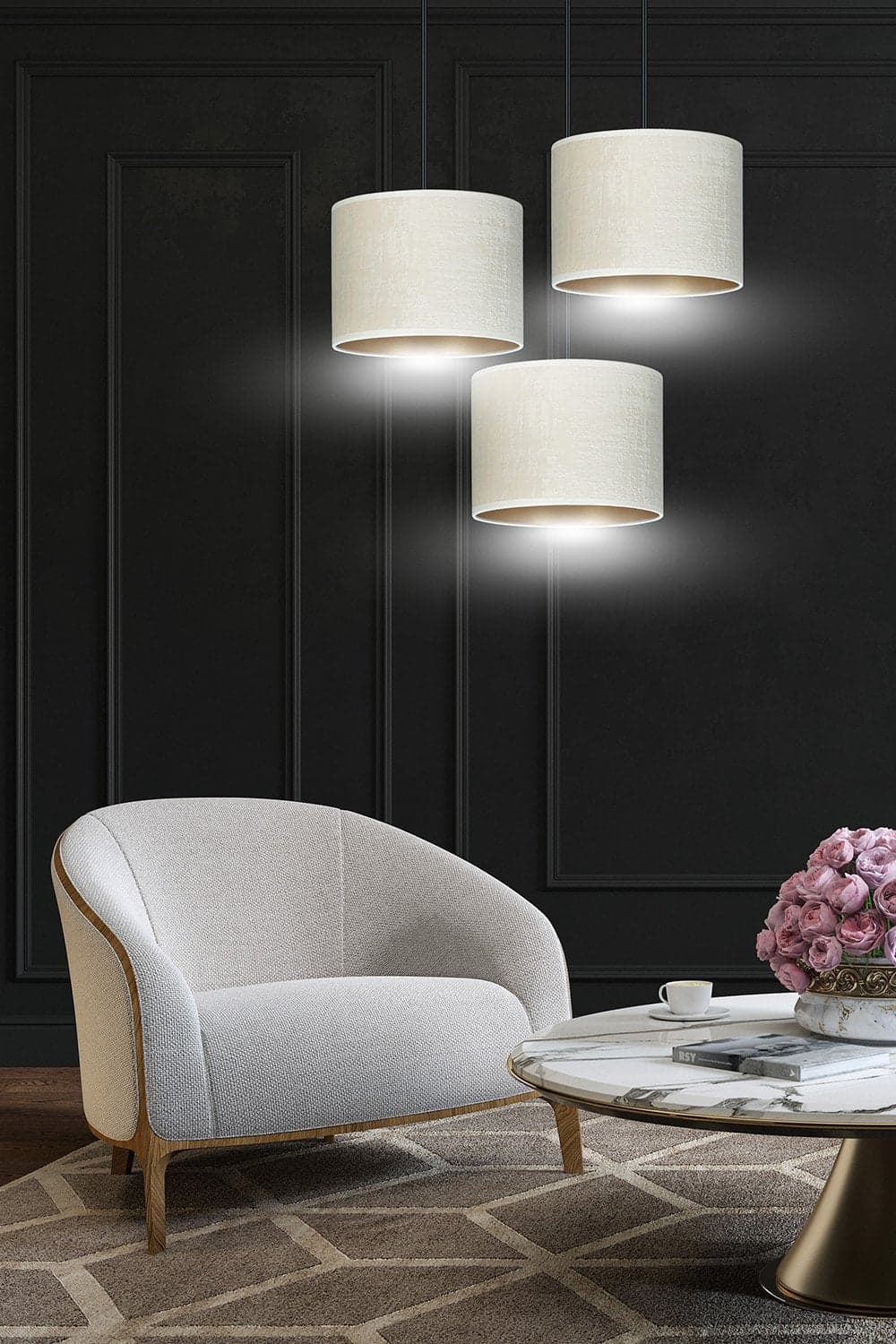 Lampadario Tondo 3 Luci Hilde In Acciaio Nero E Paralumi In Tessuto Beige in Lampade a sospensione LuceArt - Montecorvino Pugliano, commercioVirtuoso.it