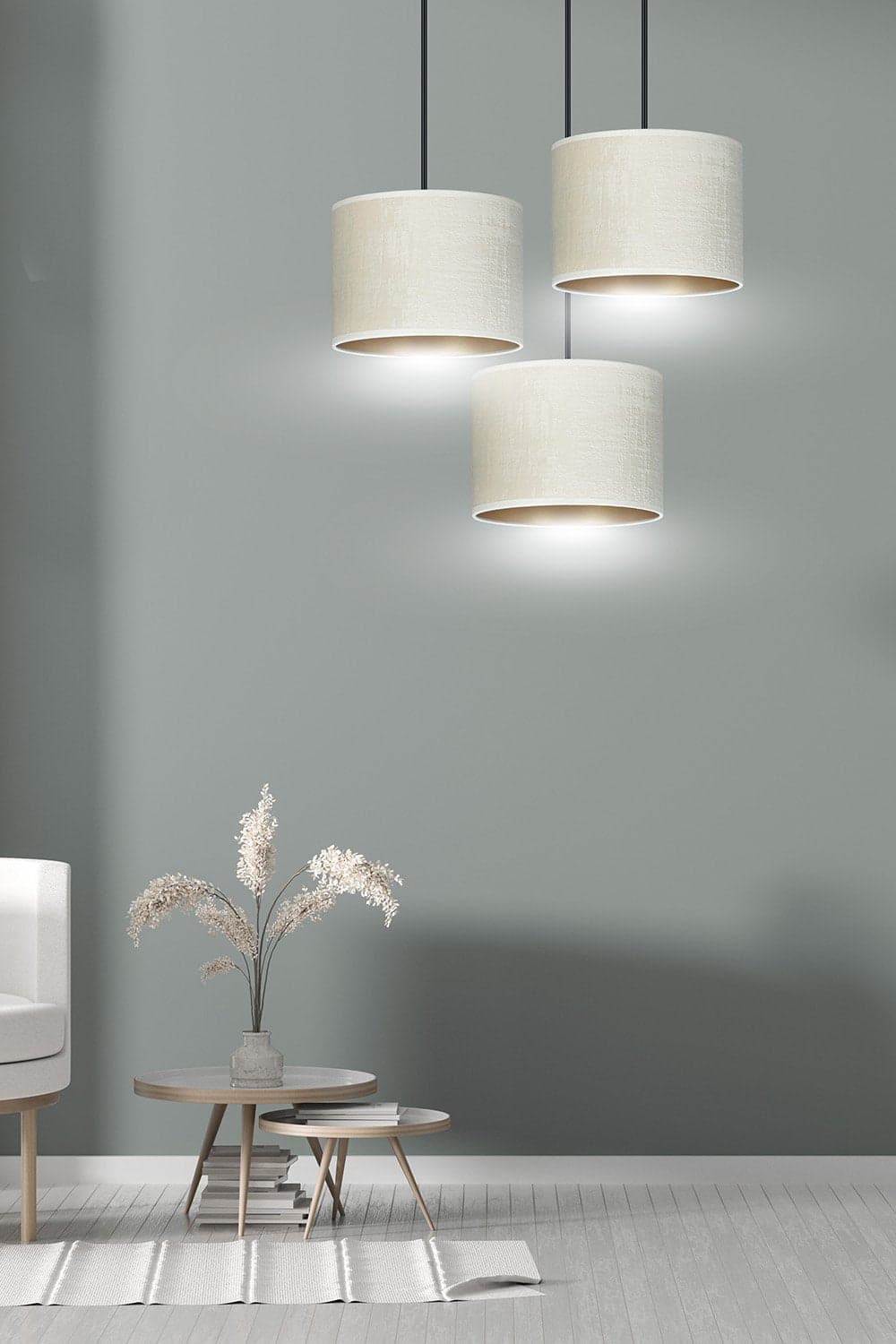 Lampadario Tondo 3 Luci Hilde In Acciaio Nero E Paralumi In Tessuto Beige in Lampade a sospensione LuceArt - Montecorvino Pugliano, commercioVirtuoso.it