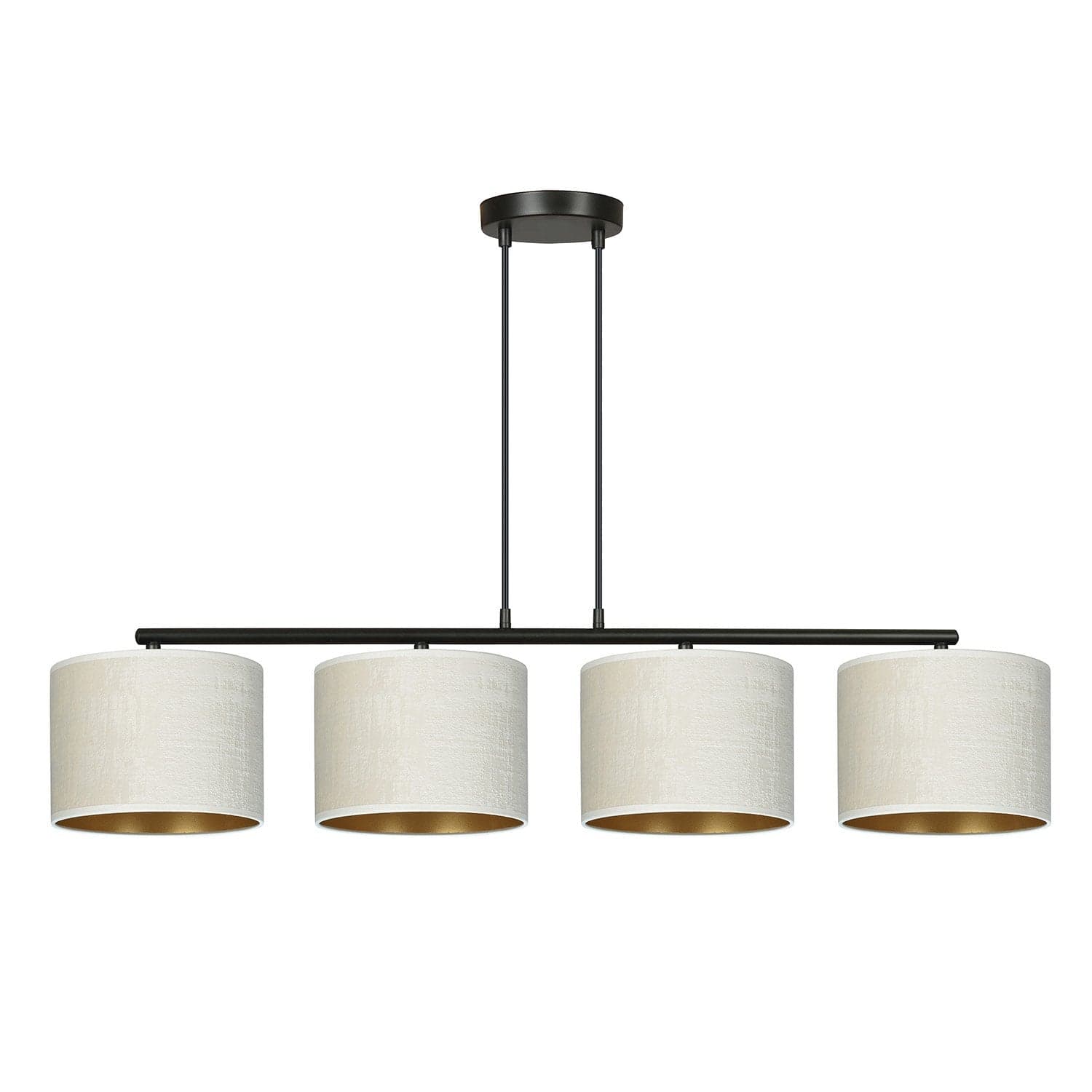 Lampadario 4 Luci Hilde In Acciaio Nero E Paralumi In Tessuto Beige in Lampade a sospensione LuceArt - Montecorvino Pugliano, commercioVirtuoso.it