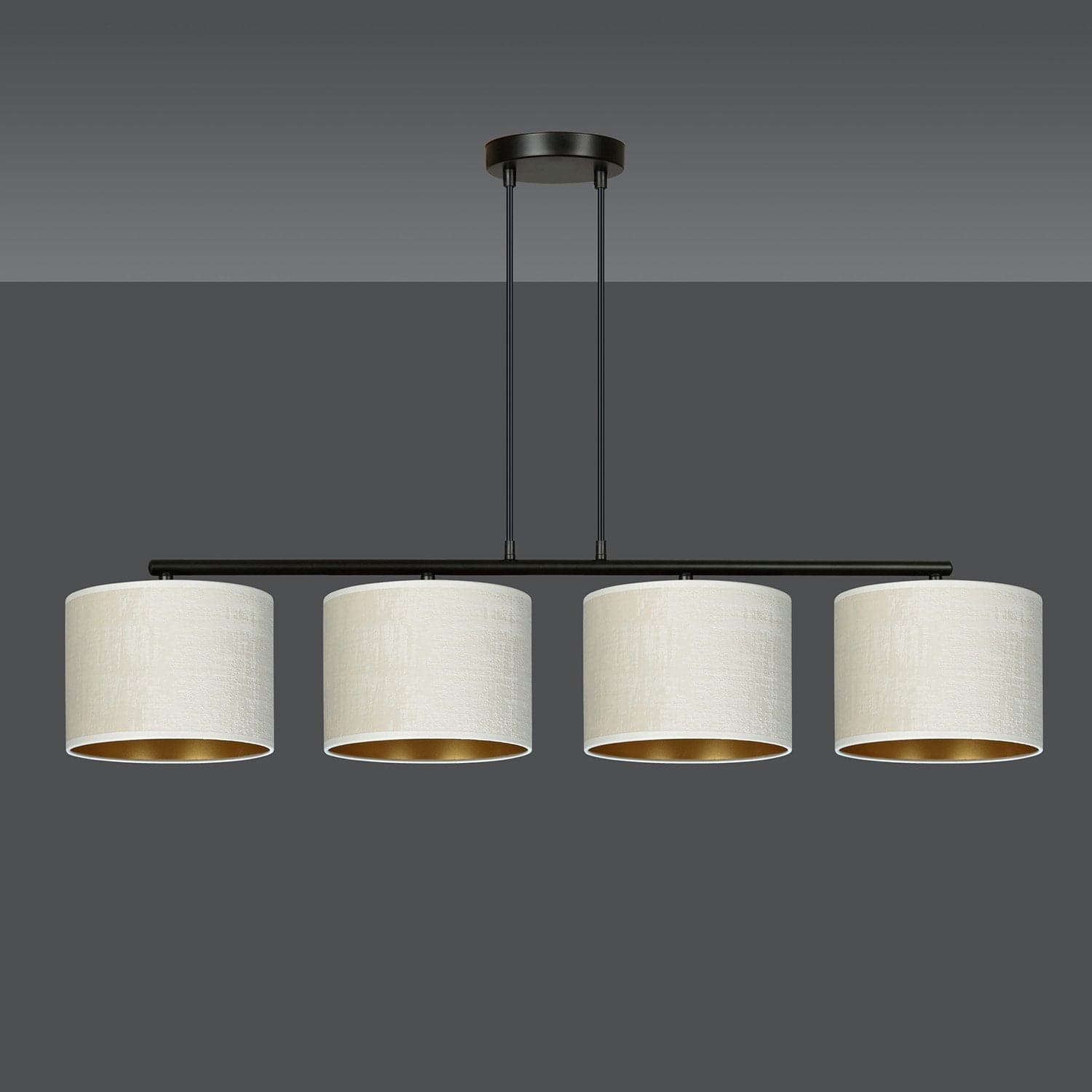 Lampadario 4 Luci Hilde In Acciaio Nero E Paralumi In Tessuto Beige in Lampade a sospensione LuceArt - Montecorvino Pugliano, commercioVirtuoso.it