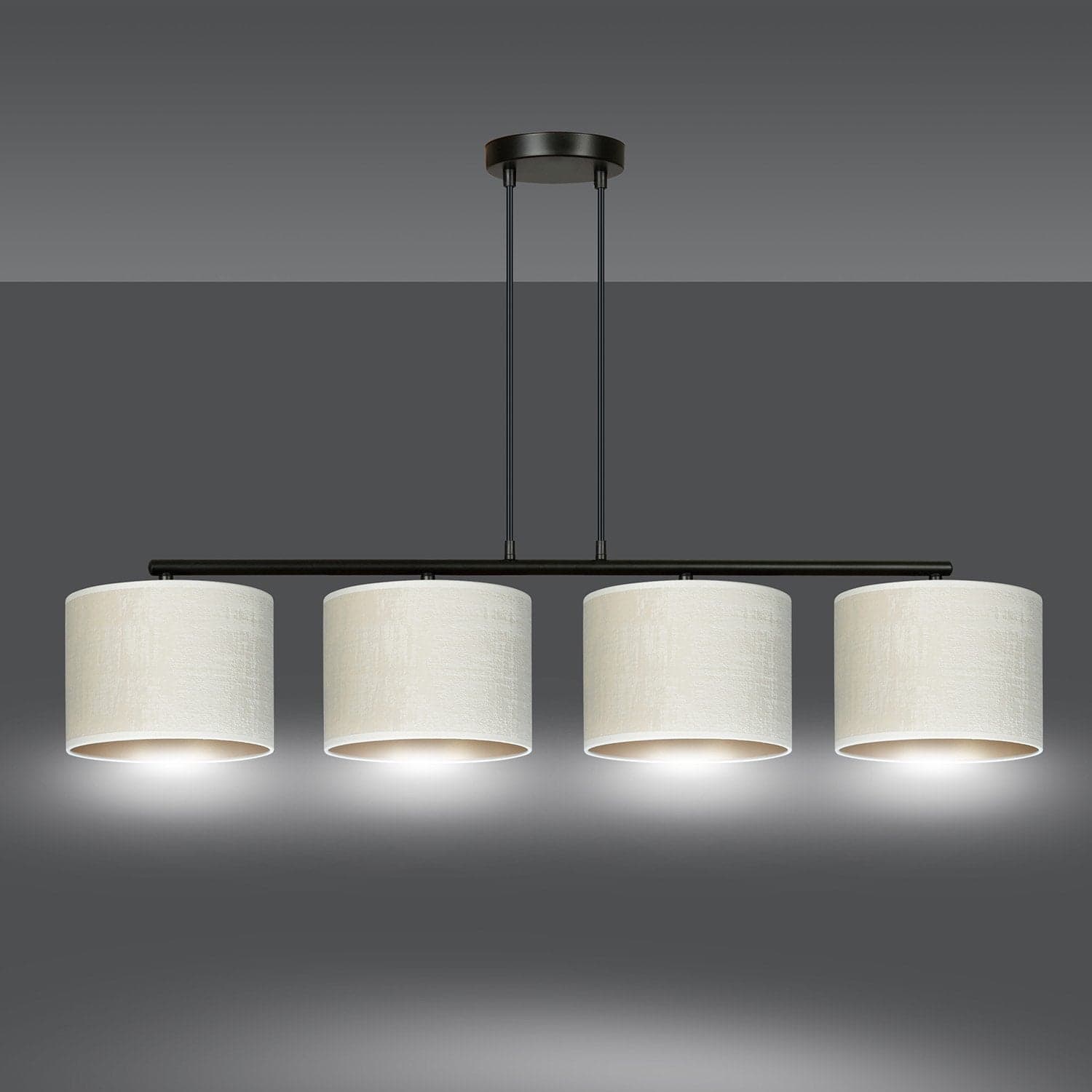 Lampadario 4 Luci Hilde In Acciaio Nero E Paralumi In Tessuto Beige in Lampade a sospensione LuceArt - Montecorvino Pugliano, commercioVirtuoso.it