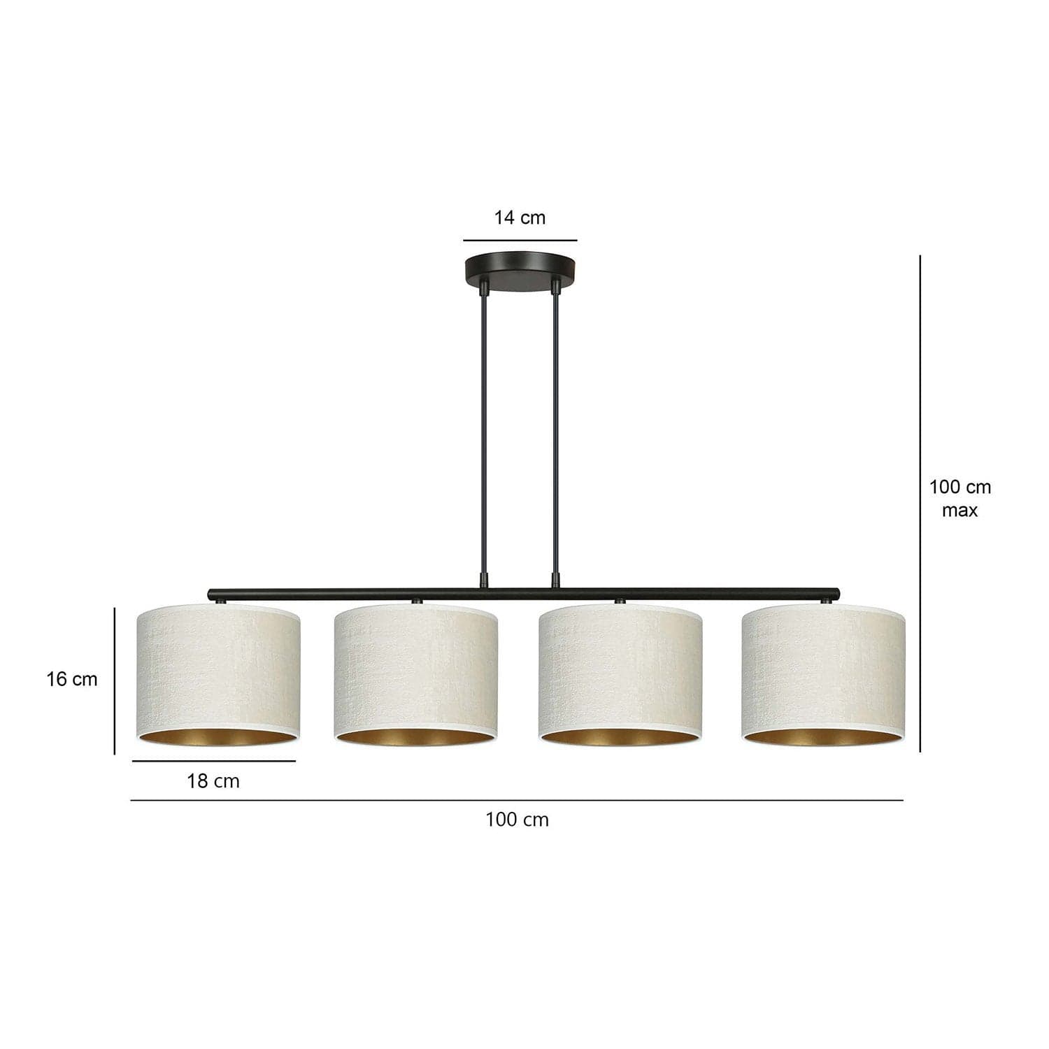 Lampadario 4 Luci Hilde In Acciaio Nero E Paralumi In Tessuto Beige in Lampade a sospensione LuceArt - Montecorvino Pugliano, commercioVirtuoso.it