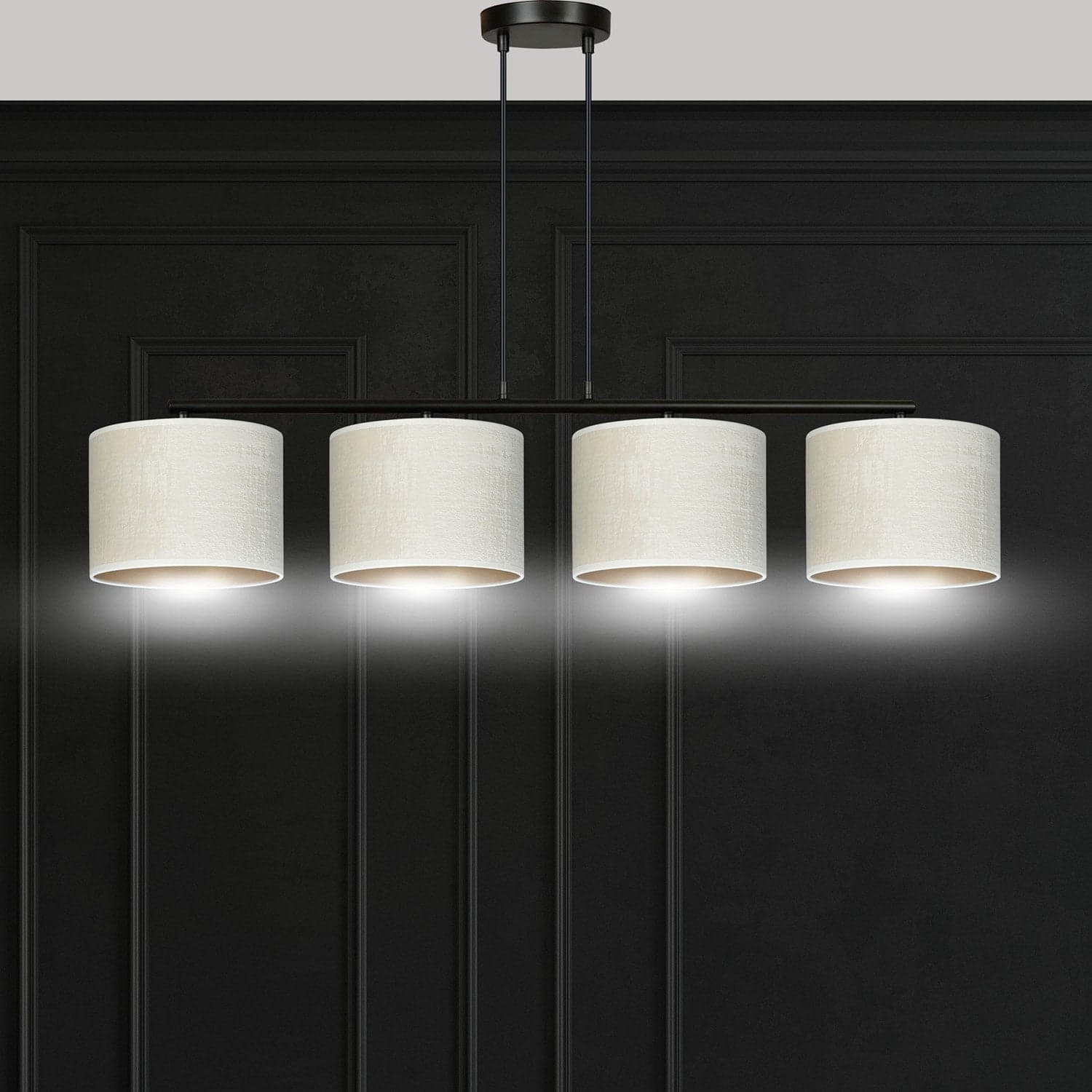 Lampadario 4 Luci Hilde In Acciaio Nero E Paralumi In Tessuto Beige in Lampade a sospensione LuceArt - Montecorvino Pugliano, commercioVirtuoso.it