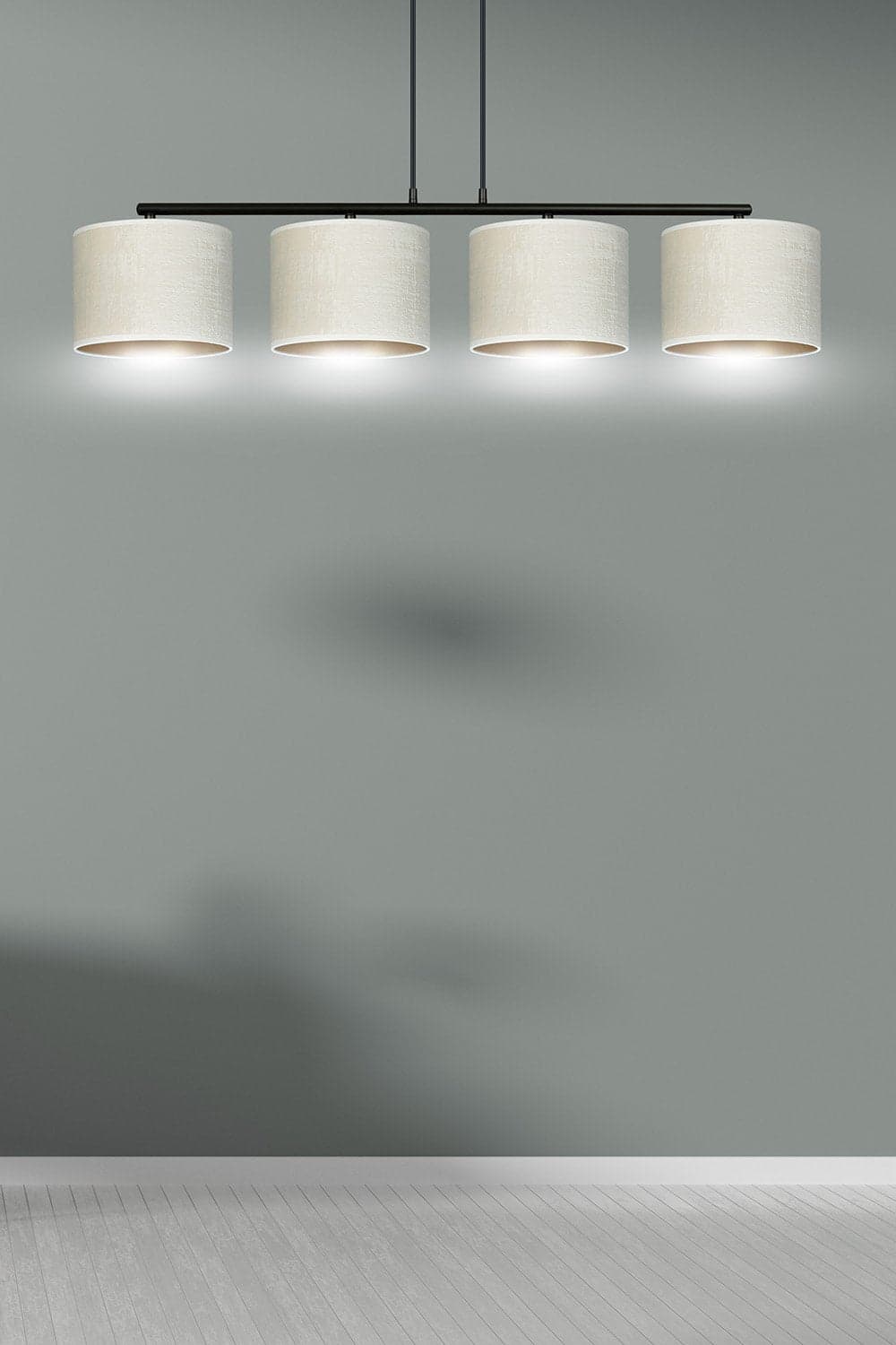 Lampadario 4 Luci Hilde In Acciaio Nero E Paralumi In Tessuto Beige in Lampade a sospensione LuceArt - Montecorvino Pugliano, commercioVirtuoso.it