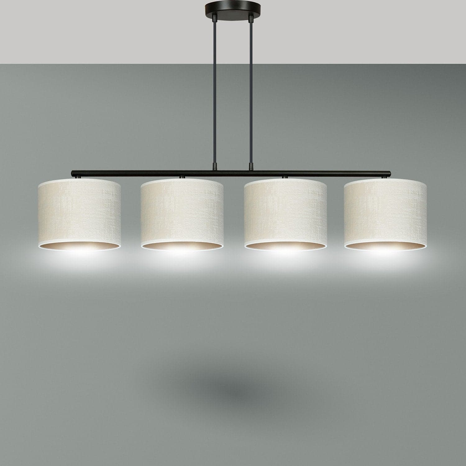 Lampadario 4 Luci Hilde In Acciaio Nero E Paralumi In Tessuto Beige in Lampade a sospensione LuceArt - Montecorvino Pugliano, commercioVirtuoso.it