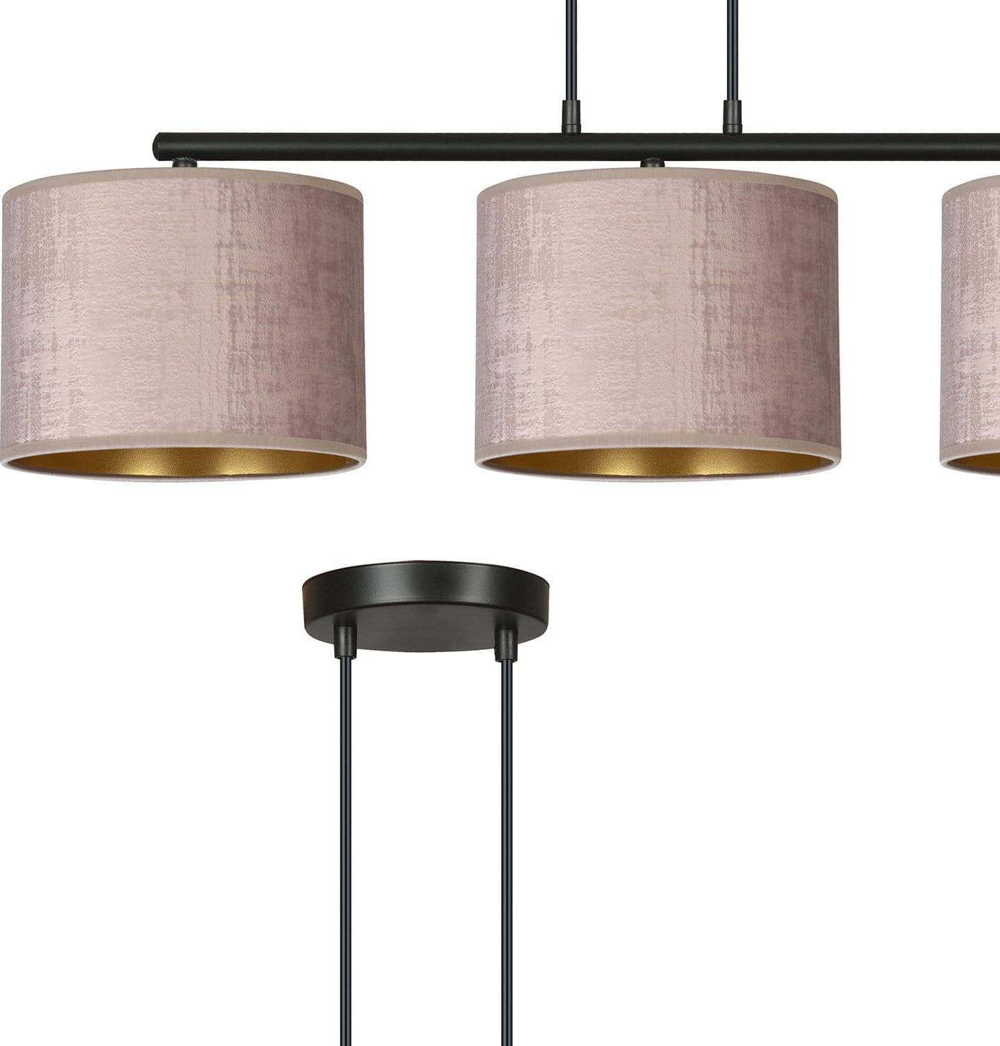 Lampadario 3 Luci Hilde In Acciaio Nero E Paralumi In Tessuto Rosa in Lampade a sospensione LuceArt - Montecorvino Pugliano, commercioVirtuoso.it