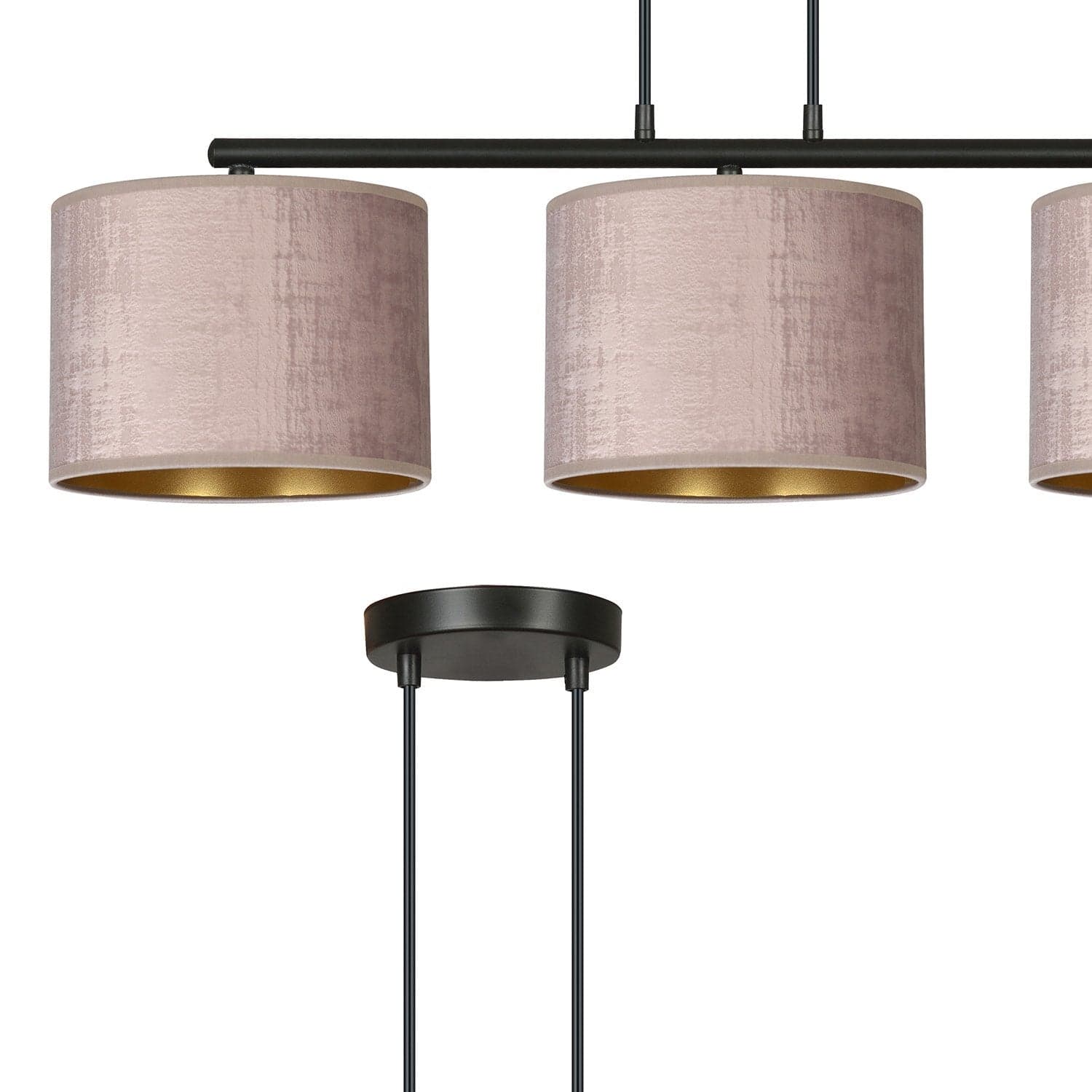 Lampadario 3 Luci Hilde In Acciaio Nero E Paralumi In Tessuto Rosa in Lampade a sospensione LuceArt - Montecorvino Pugliano, commercioVirtuoso.it