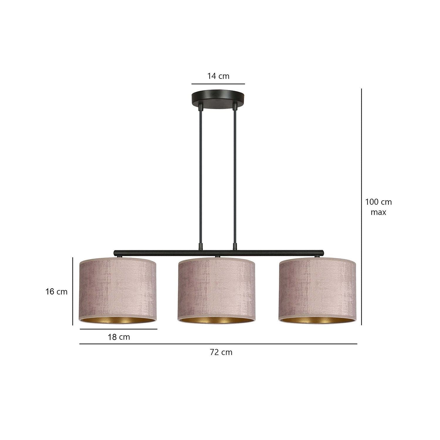 Lampadario 3 Luci Hilde In Acciaio Nero E Paralumi In Tessuto Rosa in Lampade a sospensione LuceArt - Montecorvino Pugliano, commercioVirtuoso.it