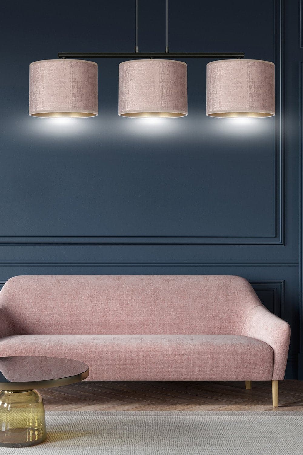 Lampadario 3 Luci Hilde In Acciaio Nero E Paralumi In Tessuto Rosa in Lampade a sospensione LuceArt - Montecorvino Pugliano, commercioVirtuoso.it