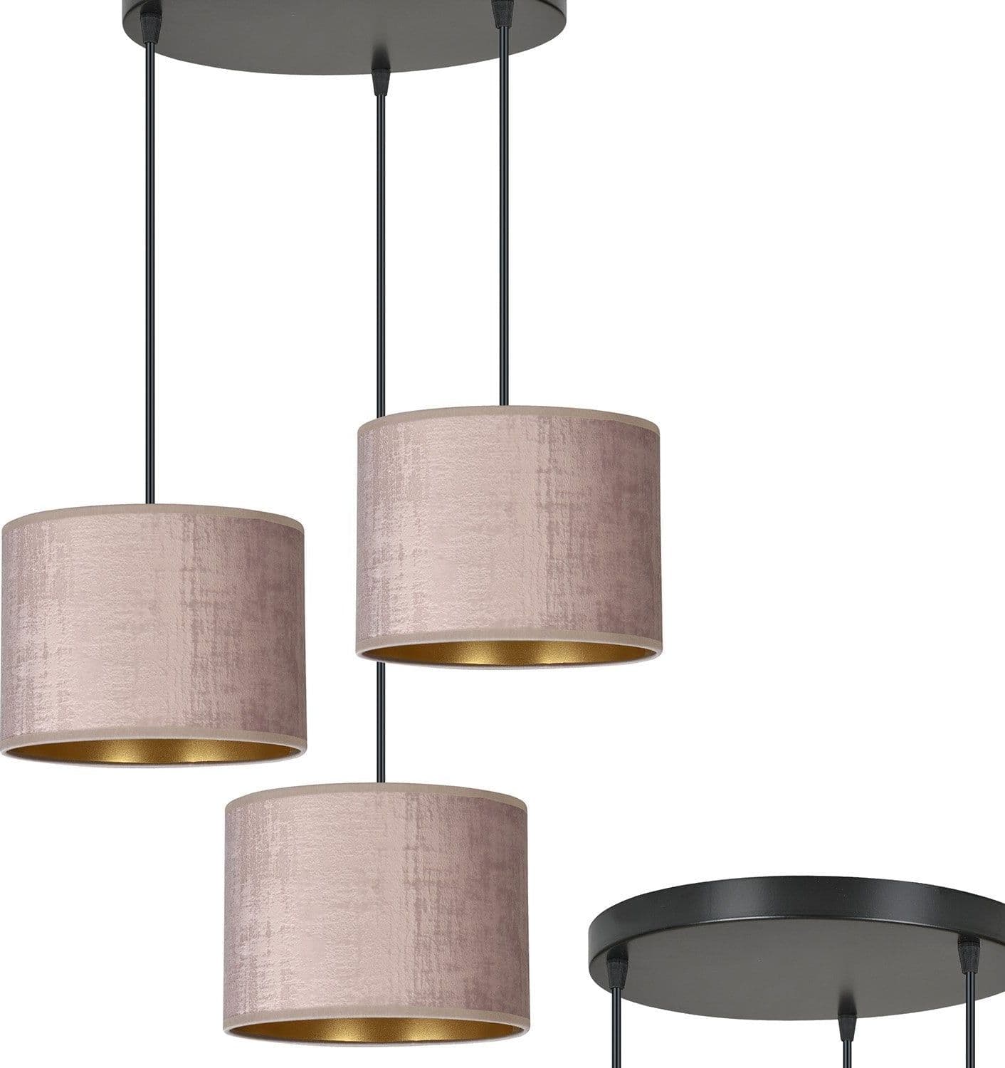 Lampadario Tondo 3 Luci Hilde In Acciaio Nero E Paralumi In Tessuto Rosa in Lampade a sospensione LuceArt - Montecorvino Pugliano, commercioVirtuoso.it