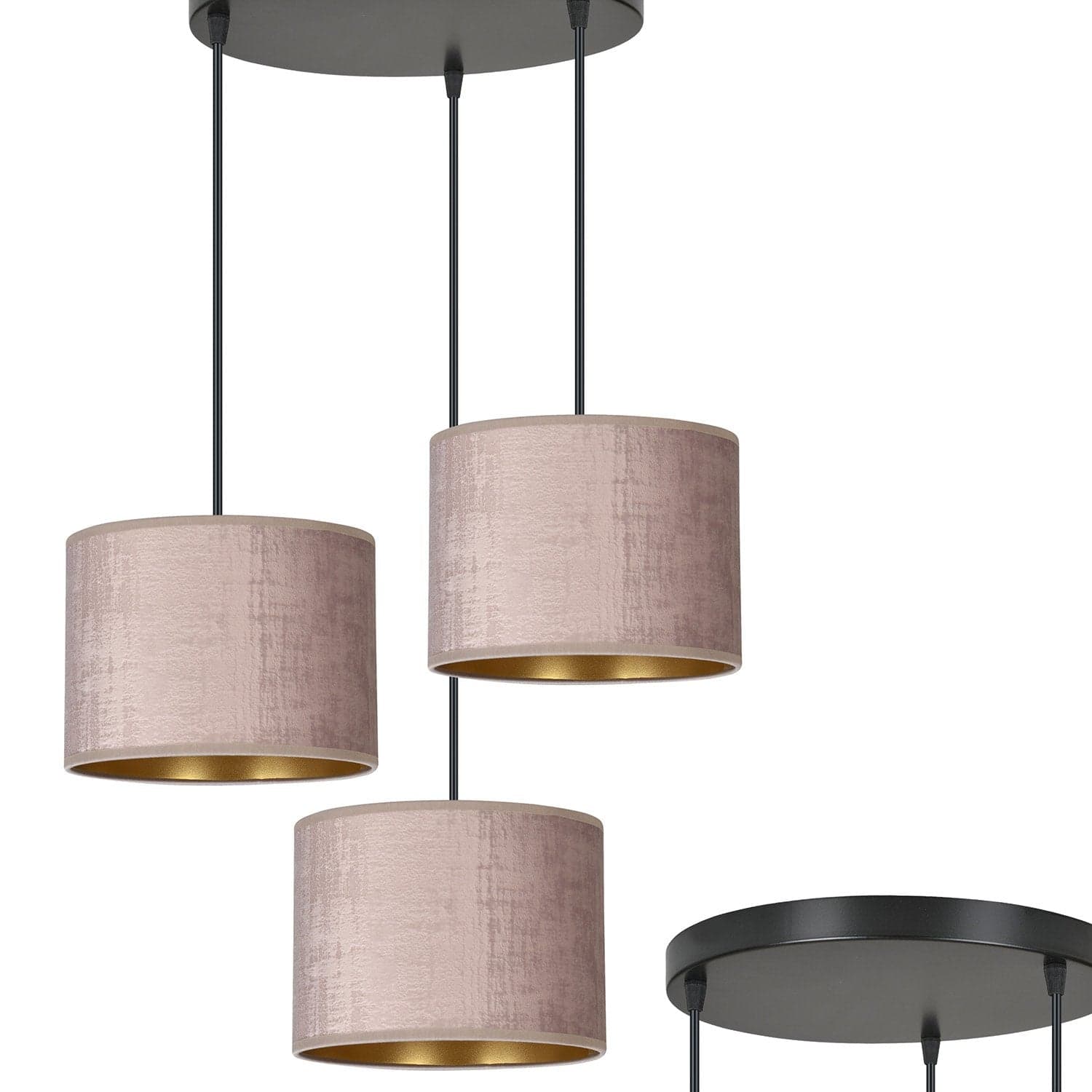 Lampadario Tondo 3 Luci Hilde In Acciaio Nero E Paralumi In Tessuto Rosa in Lampade a sospensione LuceArt - Montecorvino Pugliano, commercioVirtuoso.it