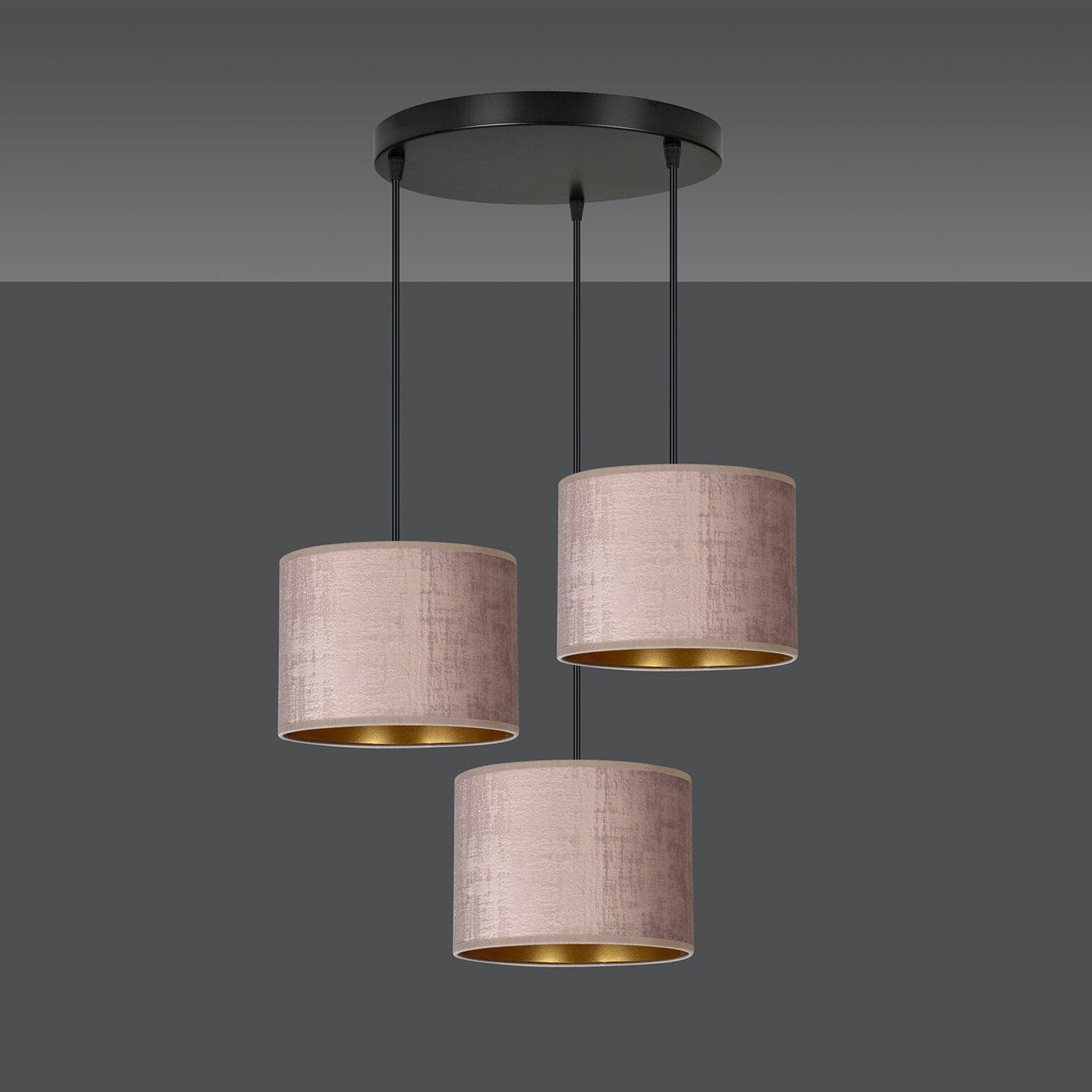 Lampadario Tondo 3 Luci Hilde In Acciaio Nero E Paralumi In Tessuto Rosa in Lampade a sospensione LuceArt - Montecorvino Pugliano, commercioVirtuoso.it