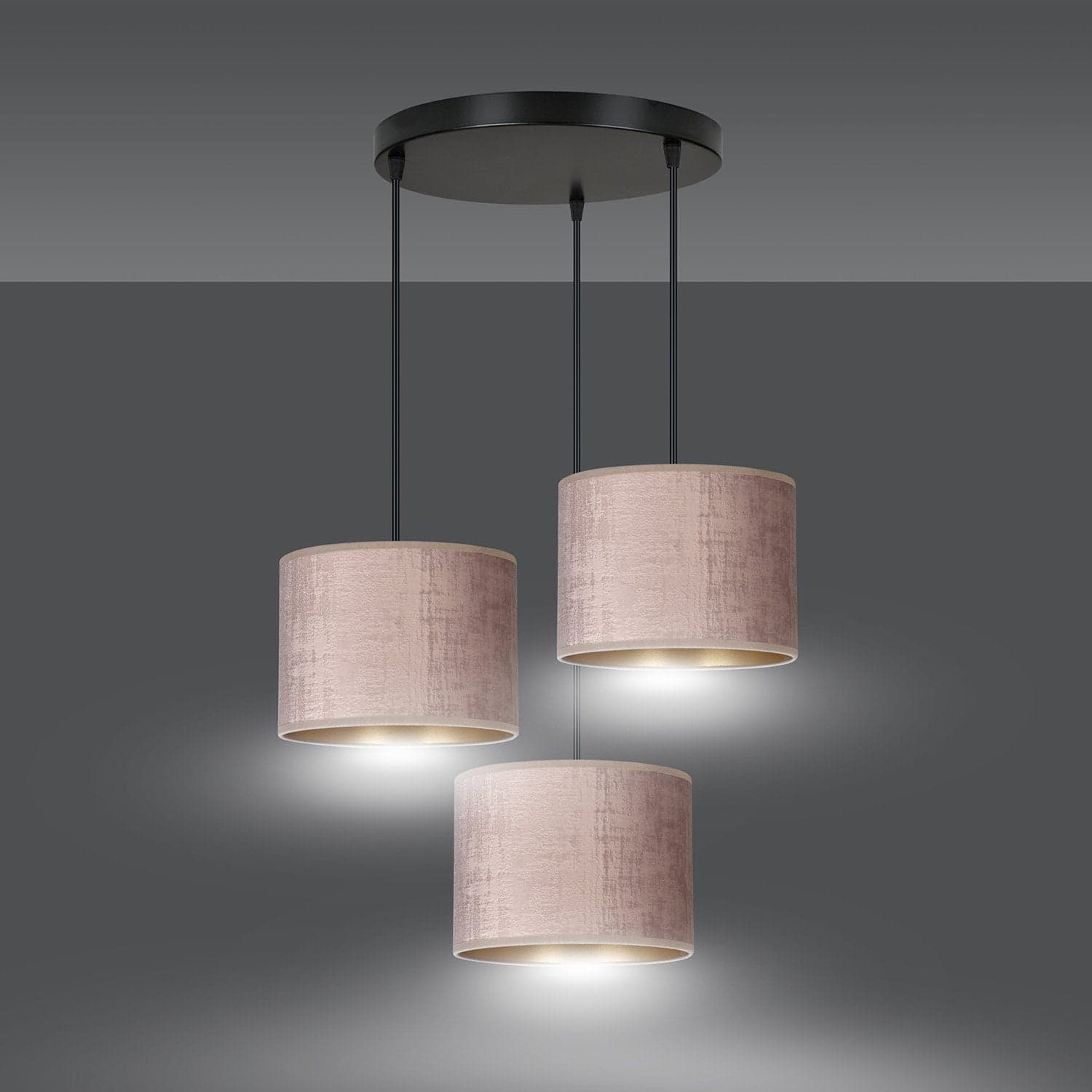 Lampadario Tondo 3 Luci Hilde In Acciaio Nero E Paralumi In Tessuto Rosa in Lampade a sospensione LuceArt - Montecorvino Pugliano, commercioVirtuoso.it