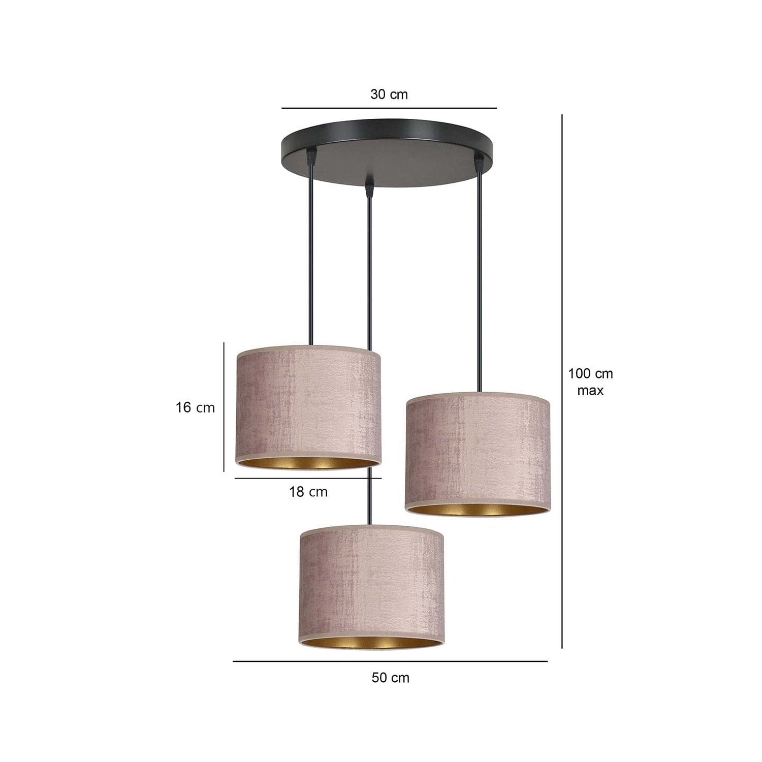 Lampadario Tondo 3 Luci Hilde In Acciaio Nero E Paralumi In Tessuto Rosa in Lampade a sospensione LuceArt - Montecorvino Pugliano, commercioVirtuoso.it