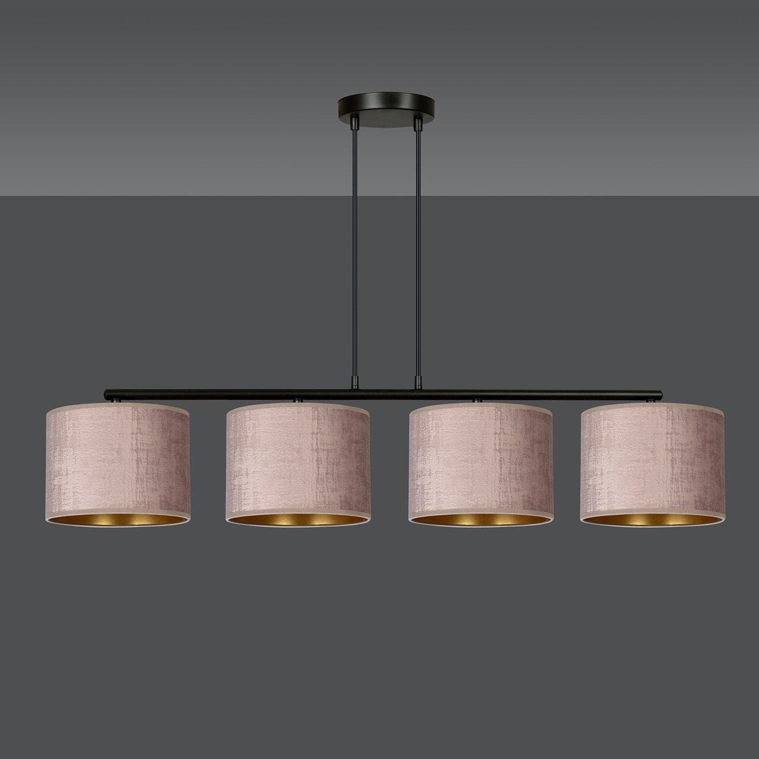 Lampadario 4 Luci Hilde In Acciaio Nero E Paralumi In Tessuto Rosa in Lampade a sospensione LuceArt - Montecorvino Pugliano, commercioVirtuoso.it