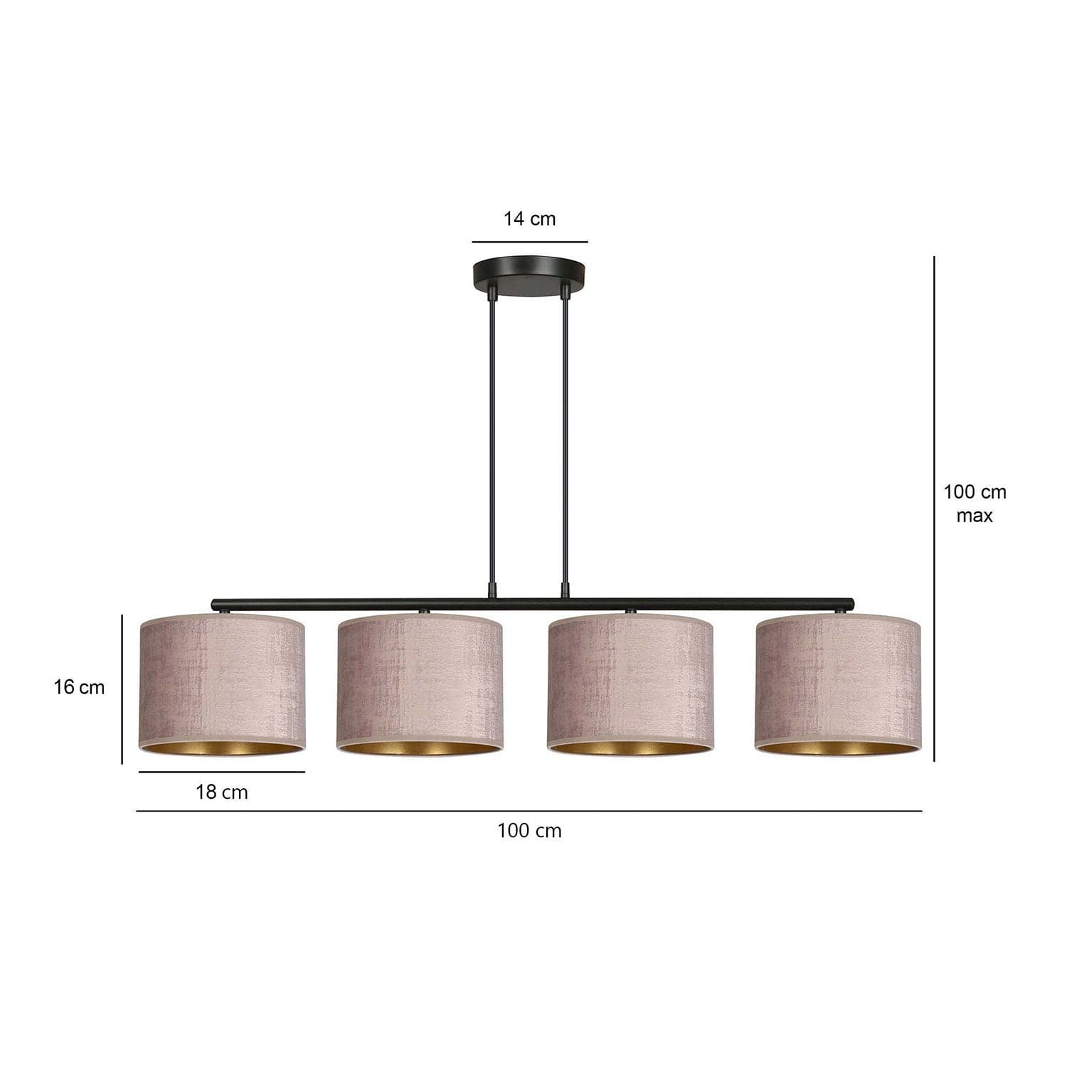 Lampadario 4 Luci Hilde In Acciaio Nero E Paralumi In Tessuto Rosa in Lampade a sospensione LuceArt - Montecorvino Pugliano, commercioVirtuoso.it