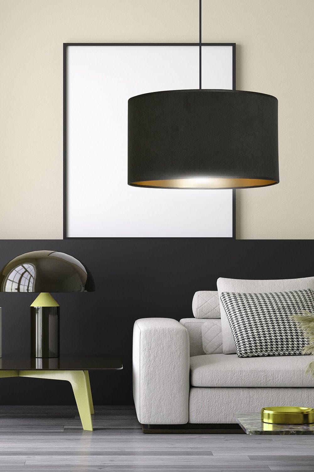 Sospensione 1 Luce Hilde In Acciaio Nero E Paralume In Tessuto Nero in Lampade a sospensione LuceArt - Montecorvino Pugliano, commercioVirtuoso.it