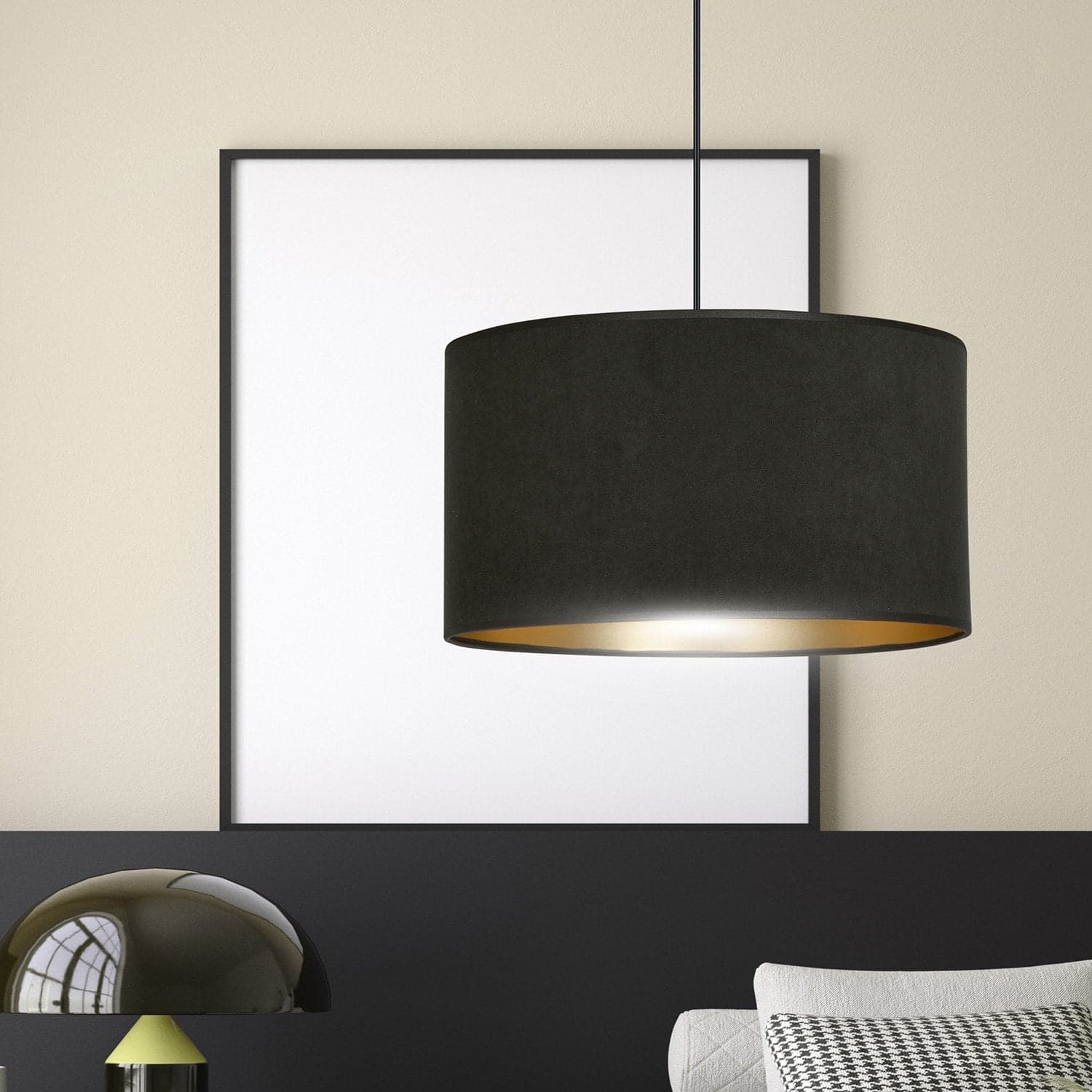 Sospensione 1 Luce Hilde In Acciaio Nero E Paralume In Tessuto Nero in Lampade a sospensione LuceArt - Montecorvino Pugliano, commercioVirtuoso.it