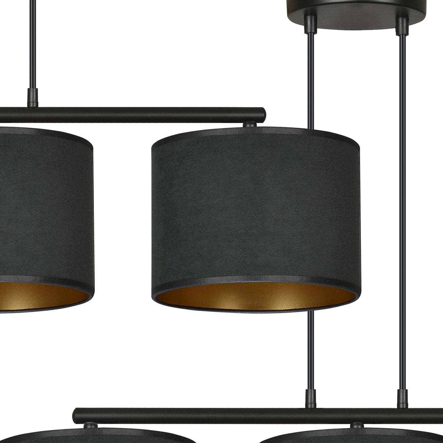 Lampadario 3 Luci Hilde In Acciaio Nero E Paralumi In Tessuto Nero in Lampade a sospensione LuceArt - Montecorvino Pugliano, commercioVirtuoso.it