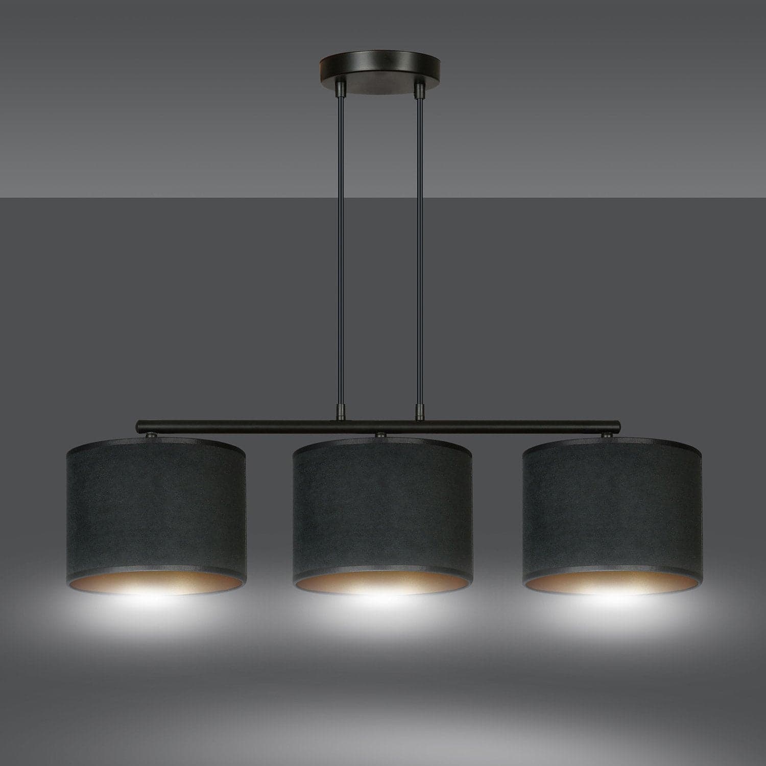Lampadario 3 Luci Hilde In Acciaio Nero E Paralumi In Tessuto Nero in Lampade a sospensione LuceArt - Montecorvino Pugliano, commercioVirtuoso.it