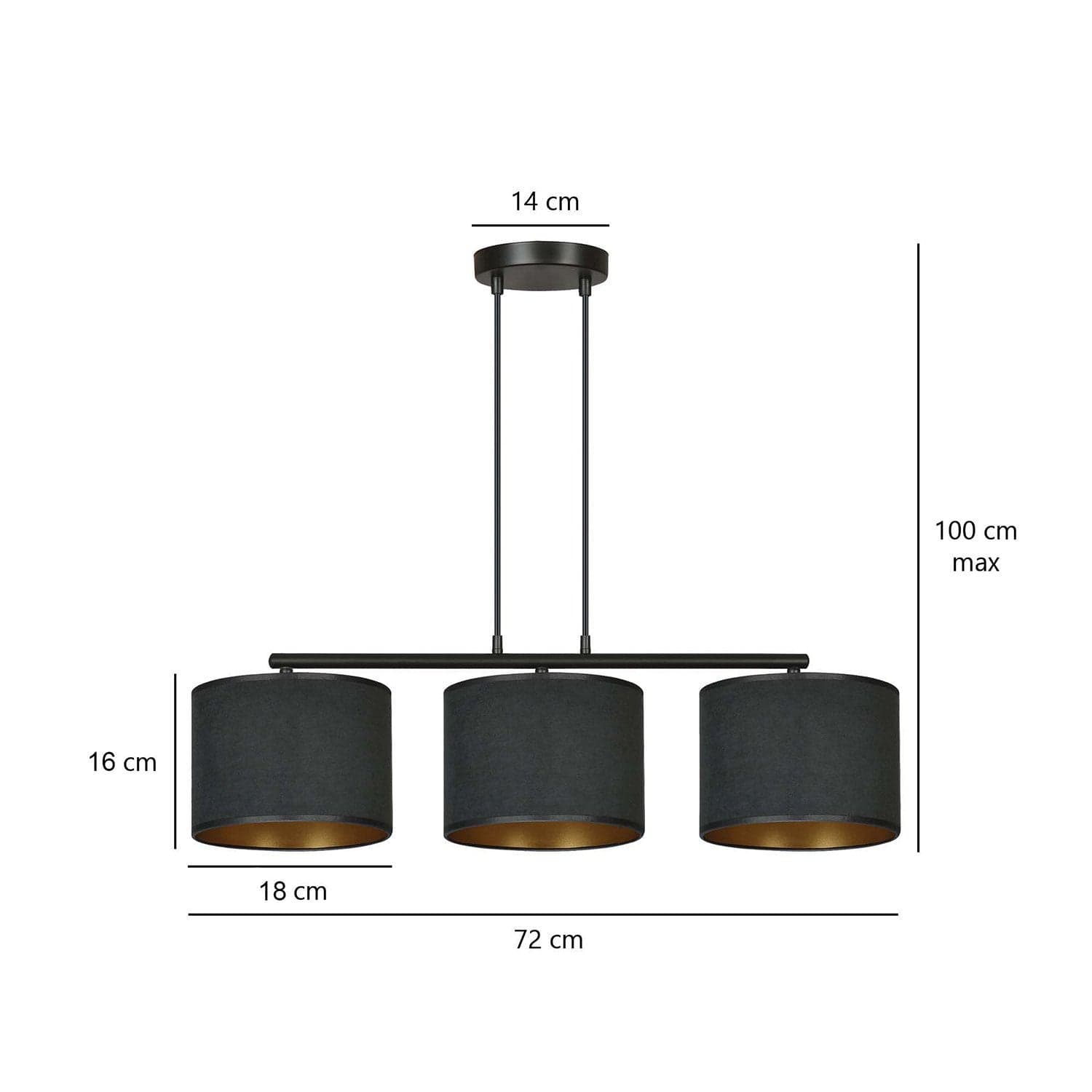 Lampadario 3 Luci Hilde In Acciaio Nero E Paralumi In Tessuto Nero in Lampade a sospensione LuceArt - Montecorvino Pugliano, commercioVirtuoso.it