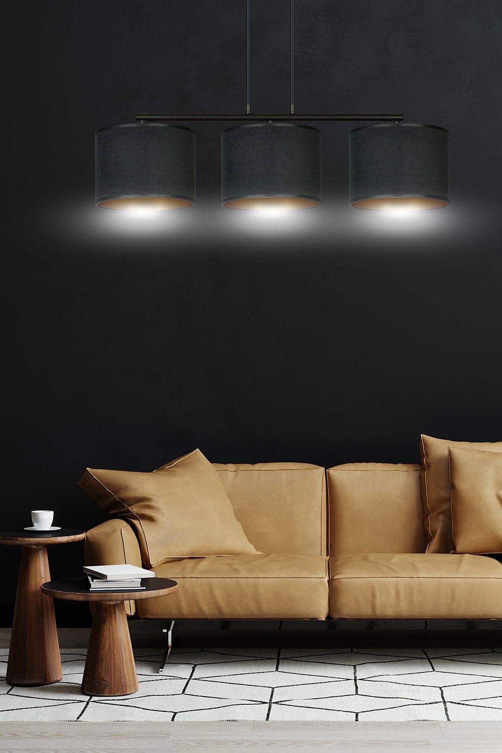 Lampadario 3 Luci Hilde In Acciaio Nero E Paralumi In Tessuto Nero in Lampade a sospensione LuceArt - Montecorvino Pugliano, commercioVirtuoso.it