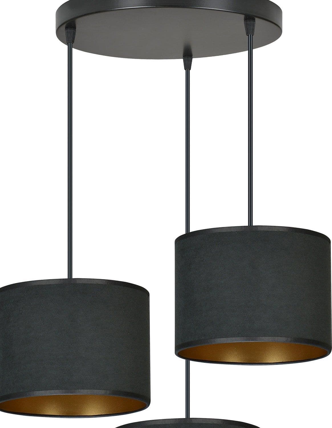 Lampadario Tondo 3 Luci Hilde In Acciaio Nero E Paralumi In Tessuto Nero in Lampade a sospensione LuceArt - Montecorvino Pugliano, commercioVirtuoso.it