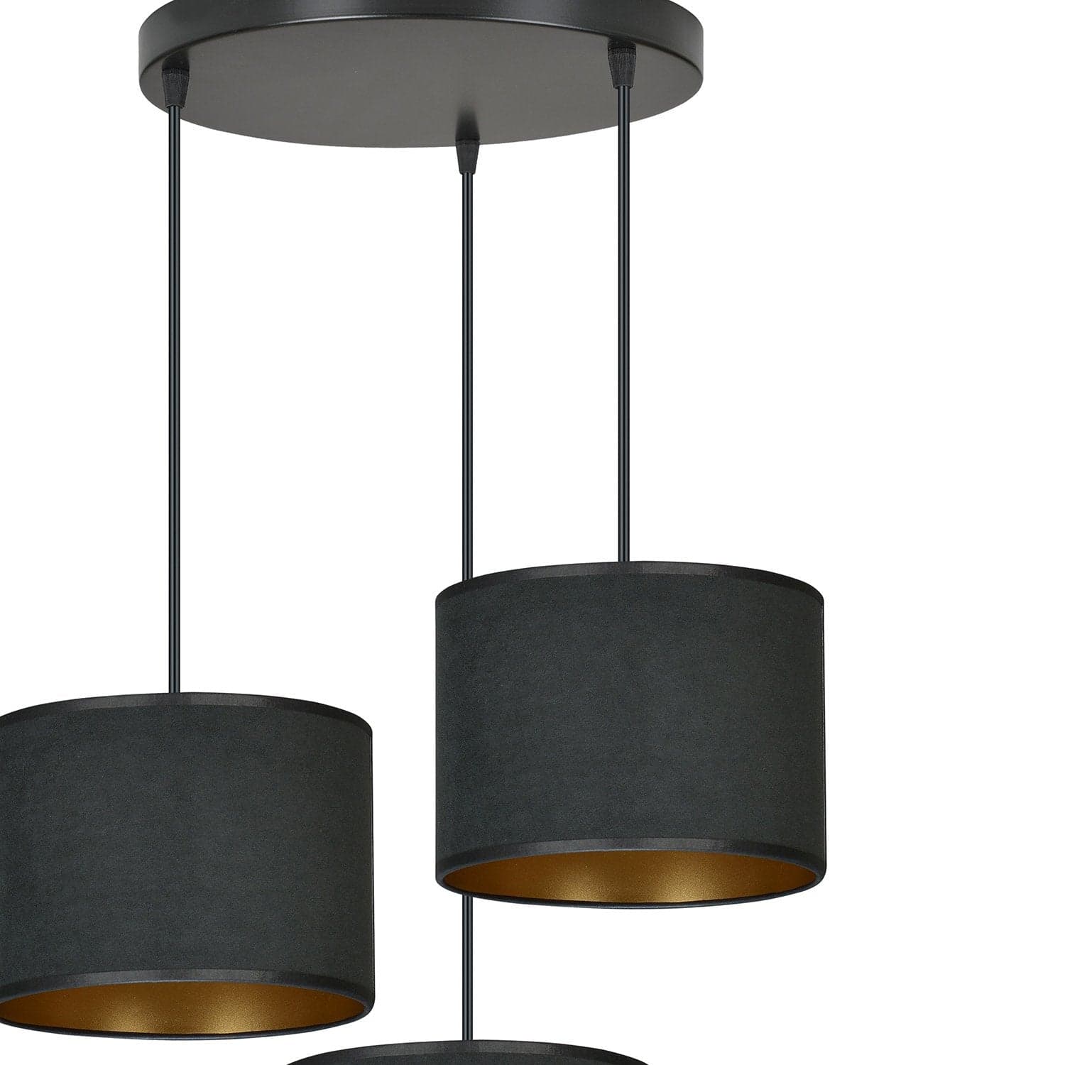 Lampadario Tondo 3 Luci Hilde In Acciaio Nero E Paralumi In Tessuto Nero in Lampade a sospensione LuceArt - Montecorvino Pugliano, commercioVirtuoso.it