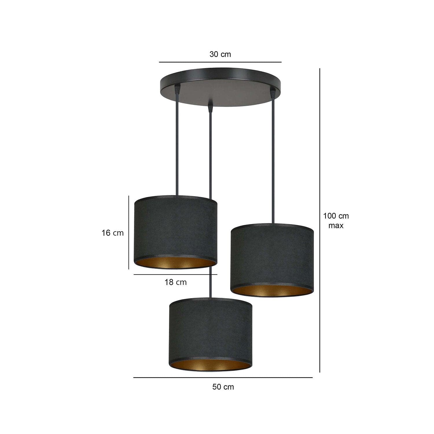 Lampadario Tondo 3 Luci Hilde In Acciaio Nero E Paralumi In Tessuto Nero in Lampade a sospensione LuceArt - Montecorvino Pugliano, commercioVirtuoso.it
