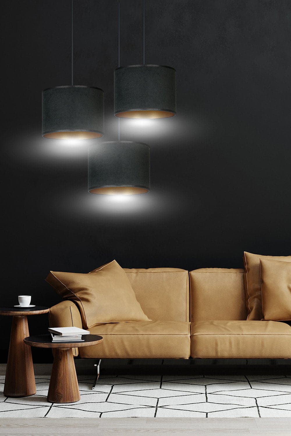 Lampadario Tondo 3 Luci Hilde In Acciaio Nero E Paralumi In Tessuto Nero in Lampade a sospensione LuceArt - Montecorvino Pugliano, commercioVirtuoso.it