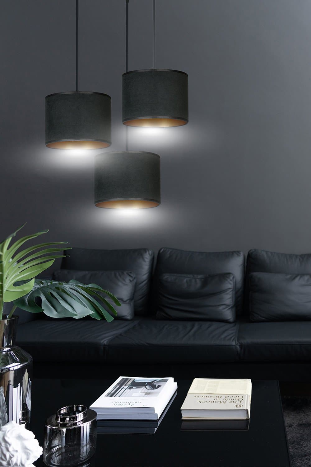 Lampadario Tondo 3 Luci Hilde In Acciaio Nero E Paralumi In Tessuto Nero in Lampade a sospensione LuceArt - Montecorvino Pugliano, commercioVirtuoso.it