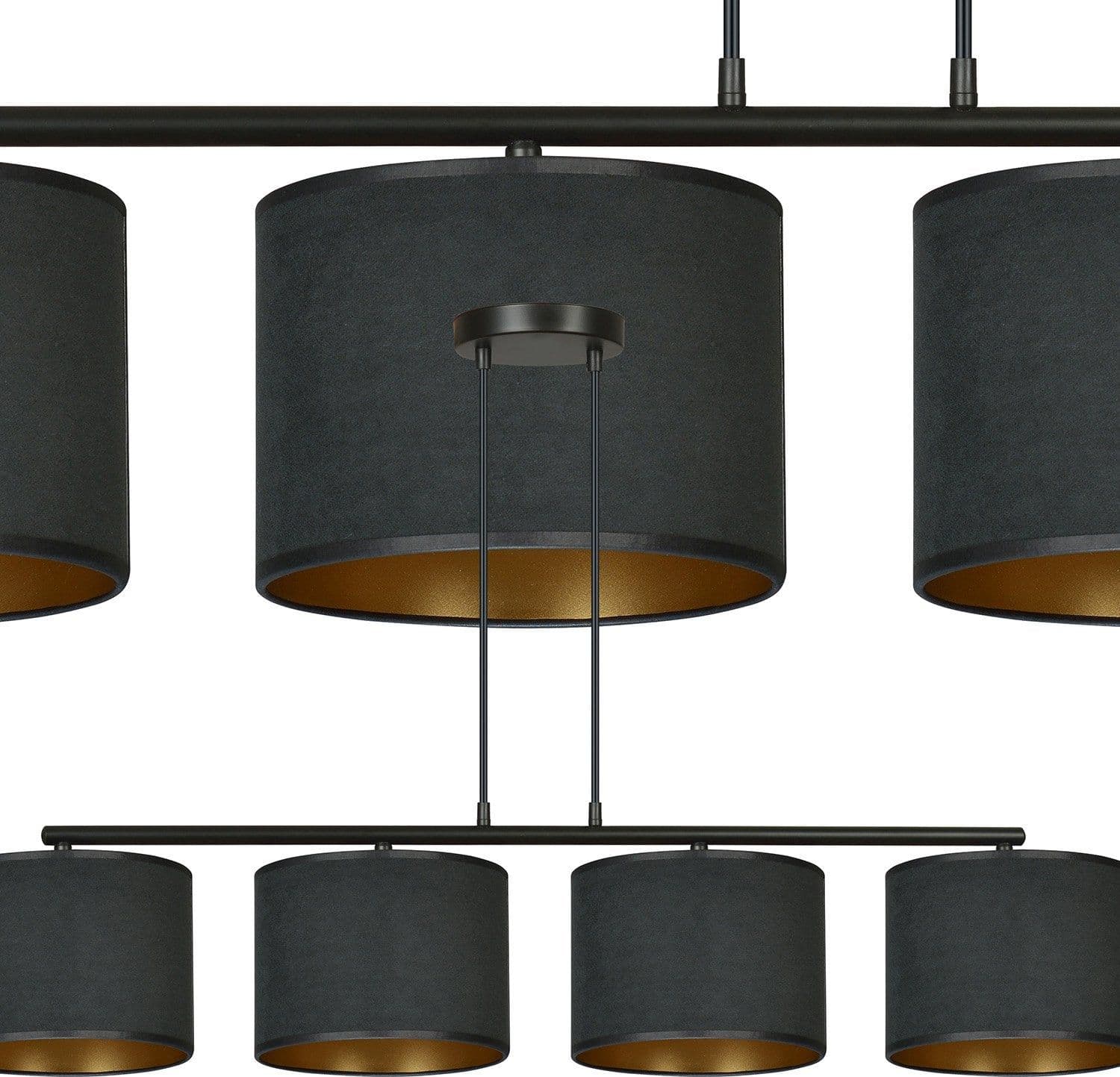 Lampadario 4 Luci Hilde In Acciaio Nero E Paralumi In Tessuto Nero in Lampade a sospensione LuceArt - Montecorvino Pugliano, commercioVirtuoso.it