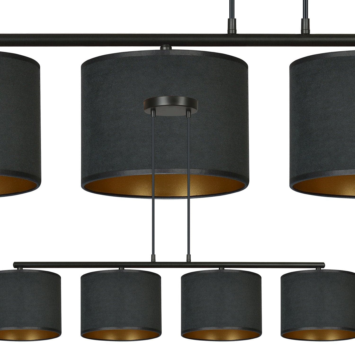 Lampadario 4 Luci Hilde In Acciaio Nero E Paralumi In Tessuto Nero in Lampade a sospensione LuceArt - Montecorvino Pugliano, commercioVirtuoso.it