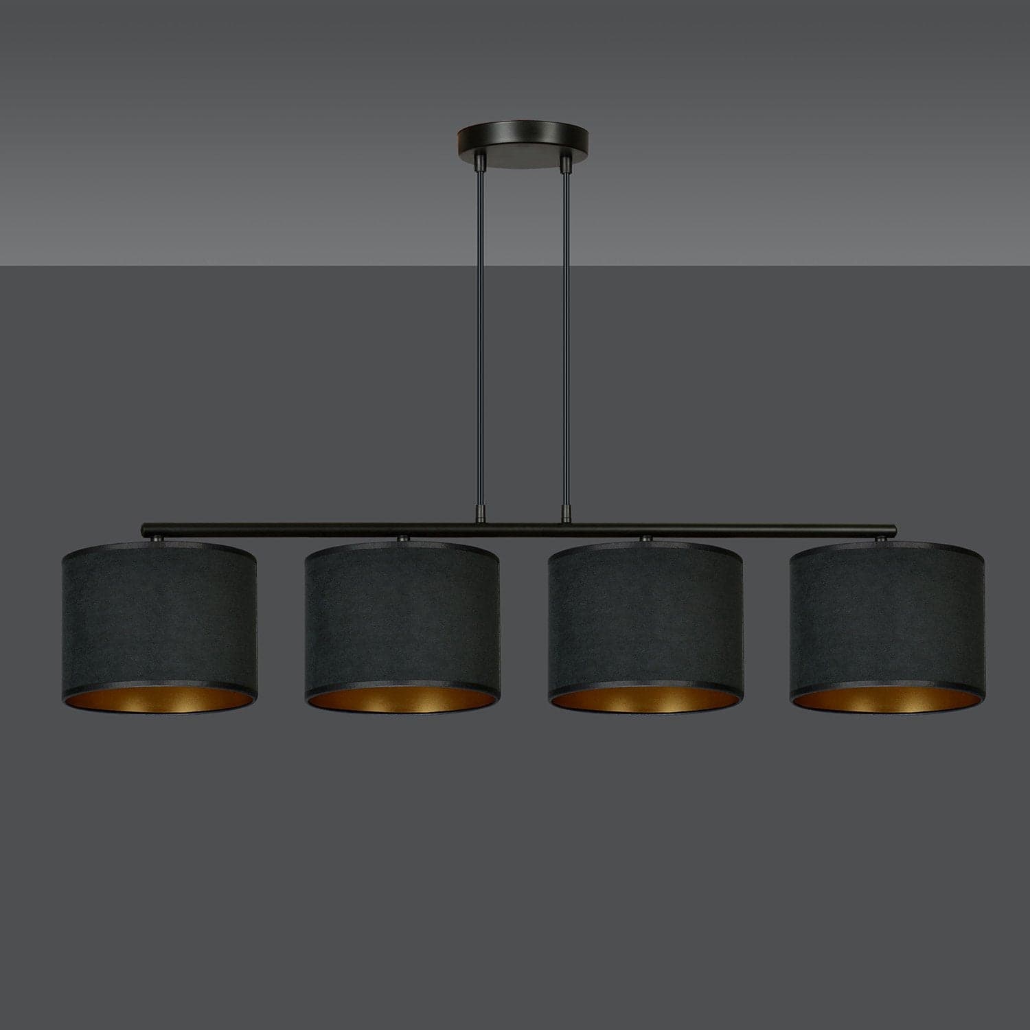 Lampadario 4 Luci Hilde In Acciaio Nero E Paralumi In Tessuto Nero in Lampade a sospensione LuceArt - Montecorvino Pugliano, commercioVirtuoso.it