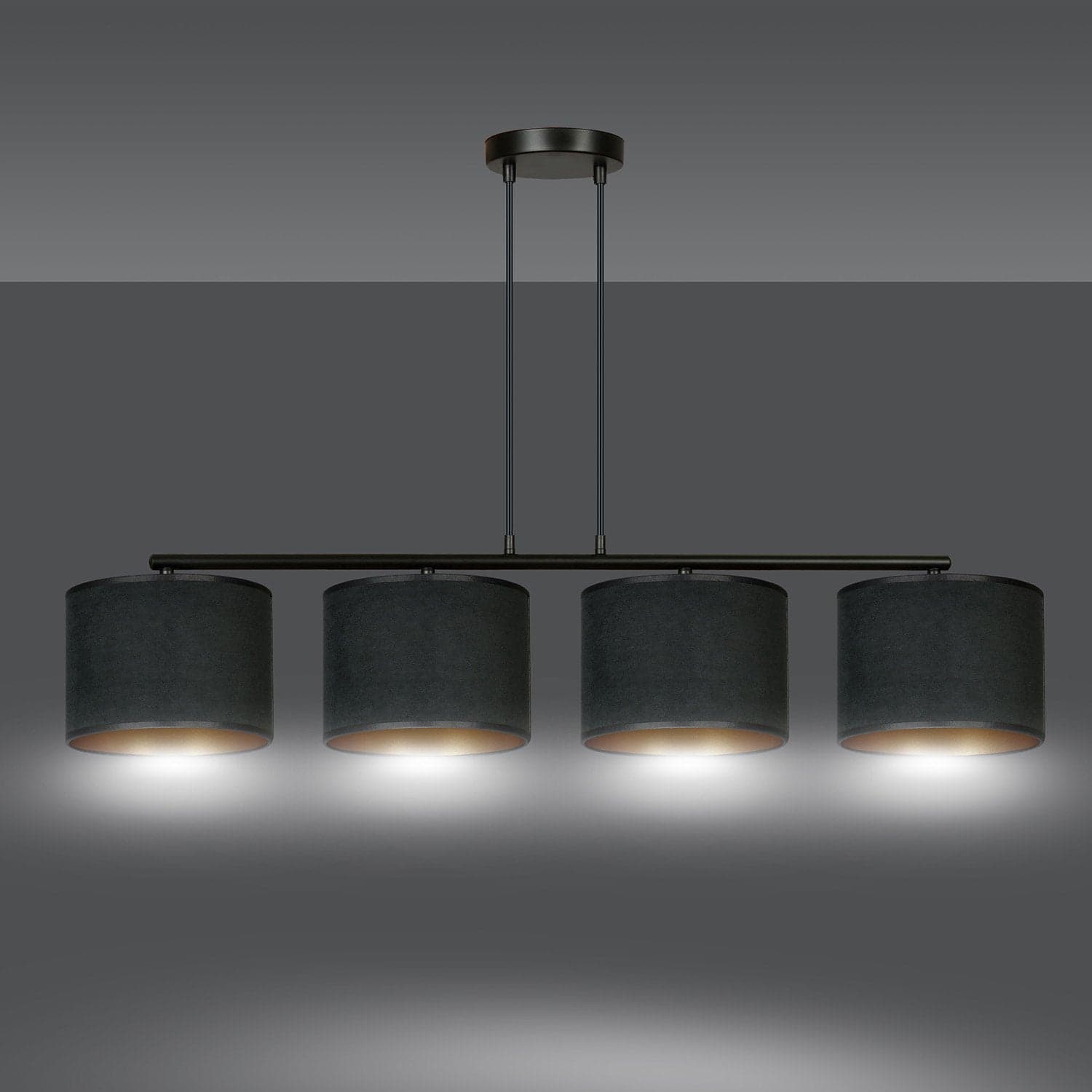 Lampadario 4 Luci Hilde In Acciaio Nero E Paralumi In Tessuto Nero in Lampade a sospensione LuceArt - Montecorvino Pugliano, commercioVirtuoso.it