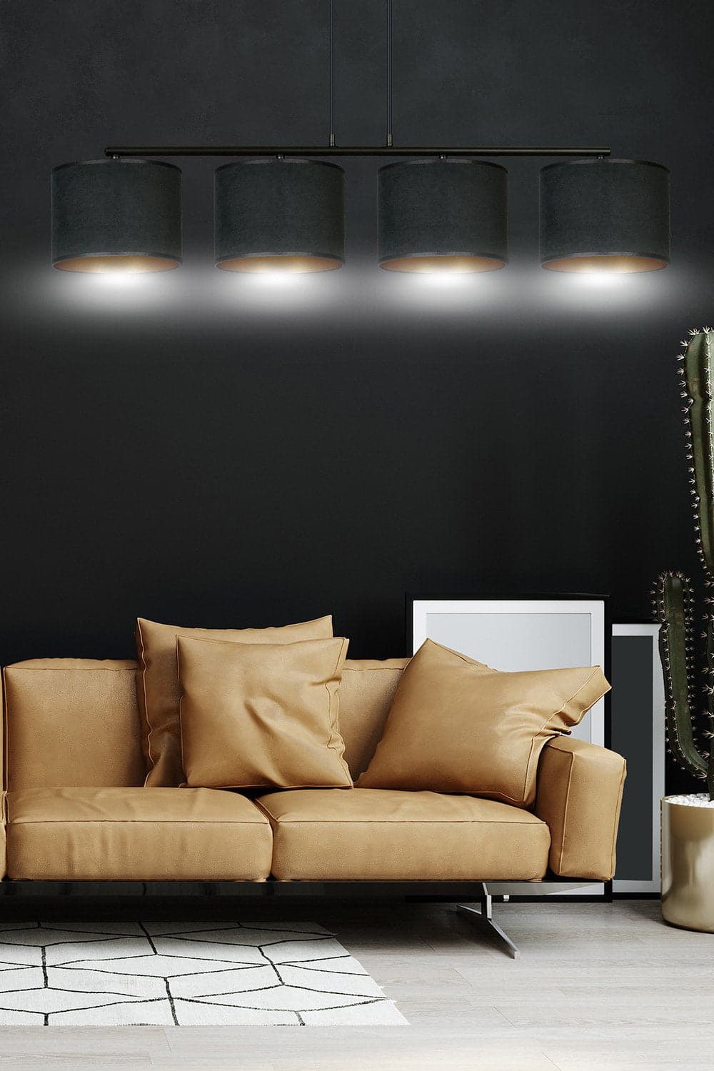 Lampadario 4 Luci Hilde In Acciaio Nero E Paralumi In Tessuto Nero in Lampade a sospensione LuceArt - Montecorvino Pugliano, commercioVirtuoso.it