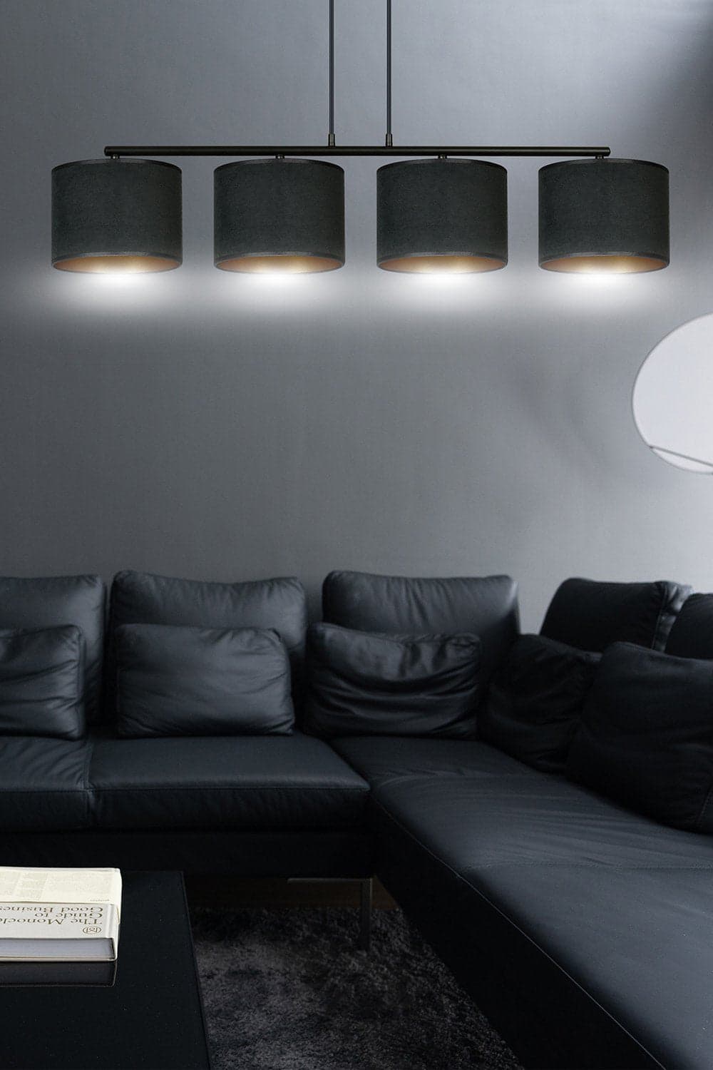 Lampadario 4 Luci Hilde In Acciaio Nero E Paralumi In Tessuto Nero in Lampade a sospensione LuceArt - Montecorvino Pugliano, commercioVirtuoso.it
