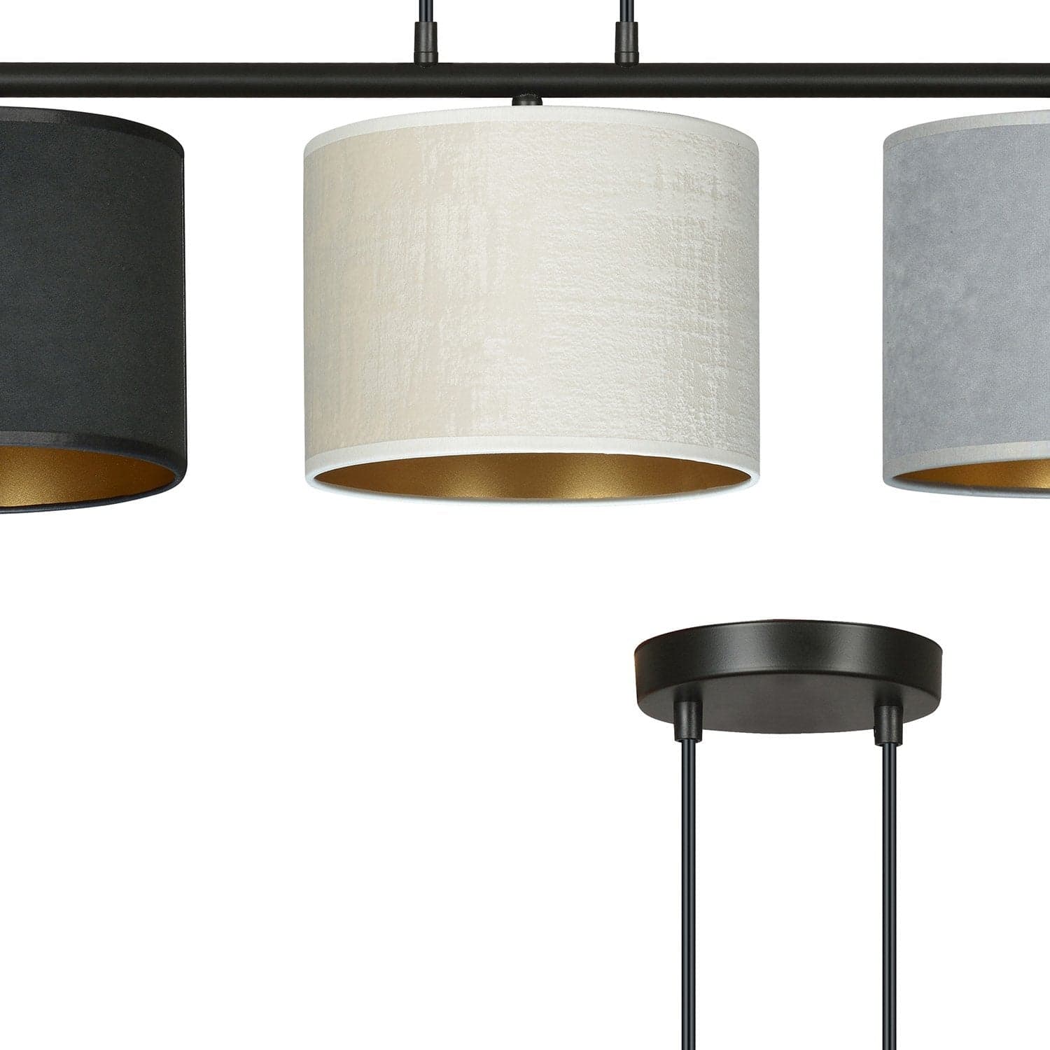 Lampadario 3 Luci Hilde In Acciaio Nero E Paralumi In Tessuto Multicolore in Lampade a sospensione LuceArt - Montecorvino Pugliano, commercioVirtuoso.it